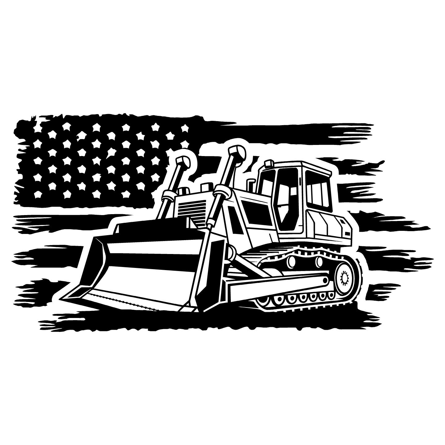Distressed USA Flag Bulldozer Vinyl Sticker Decal Heavy Equip Dozer Construction