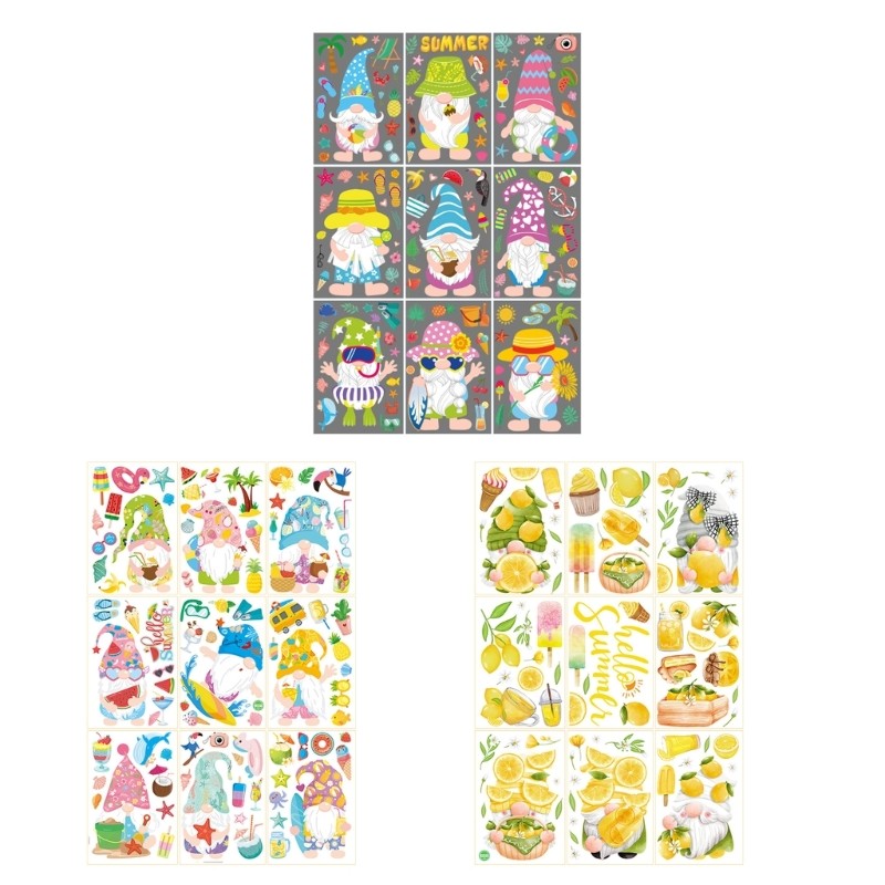 9 Sheets Summer Window Clings Wall Stickers Beach Watermelon Lemon Window Decals
