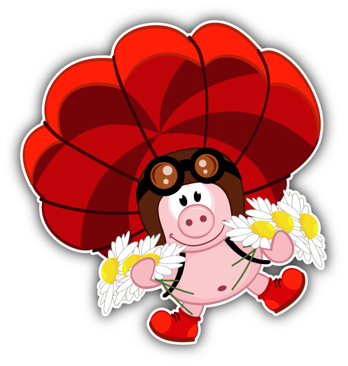 Funny Pig With Parachute Car Bumper Sticker Decal – 3" or 5"