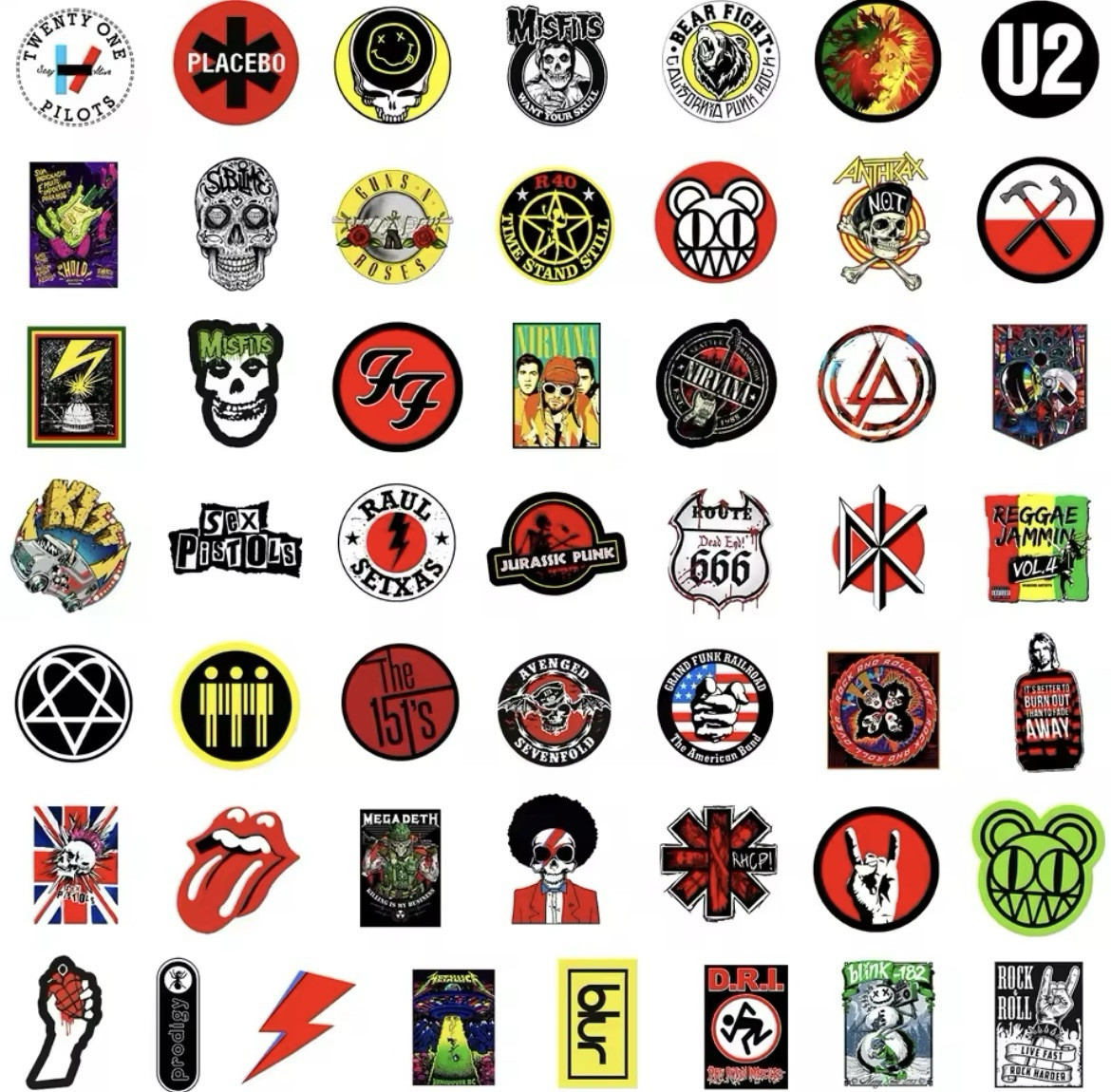Classic Rock Stickers 50pk Mixed Rock Band Music Themed Random Dad Rock Stickers