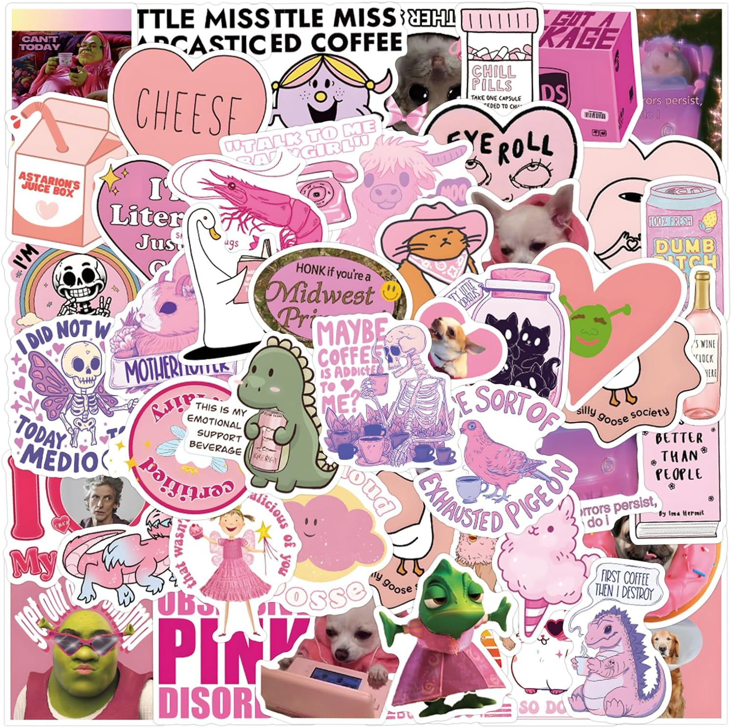 110 PCS Waterproof Pink Meme Stickers for Adults and Teens