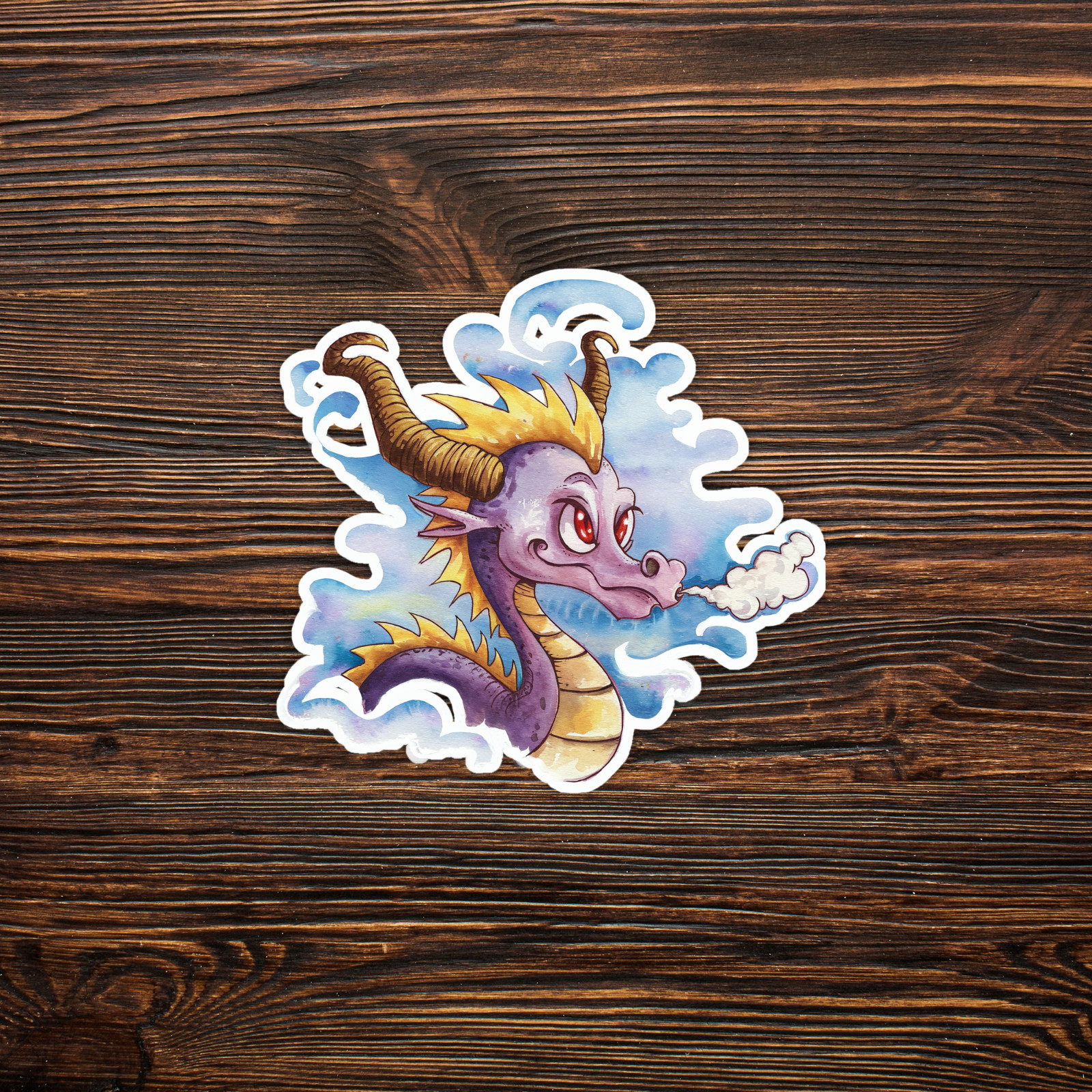 Whimsical Watercolor Dragon Sticker – Magical Fantasy Creature Art Decal #828