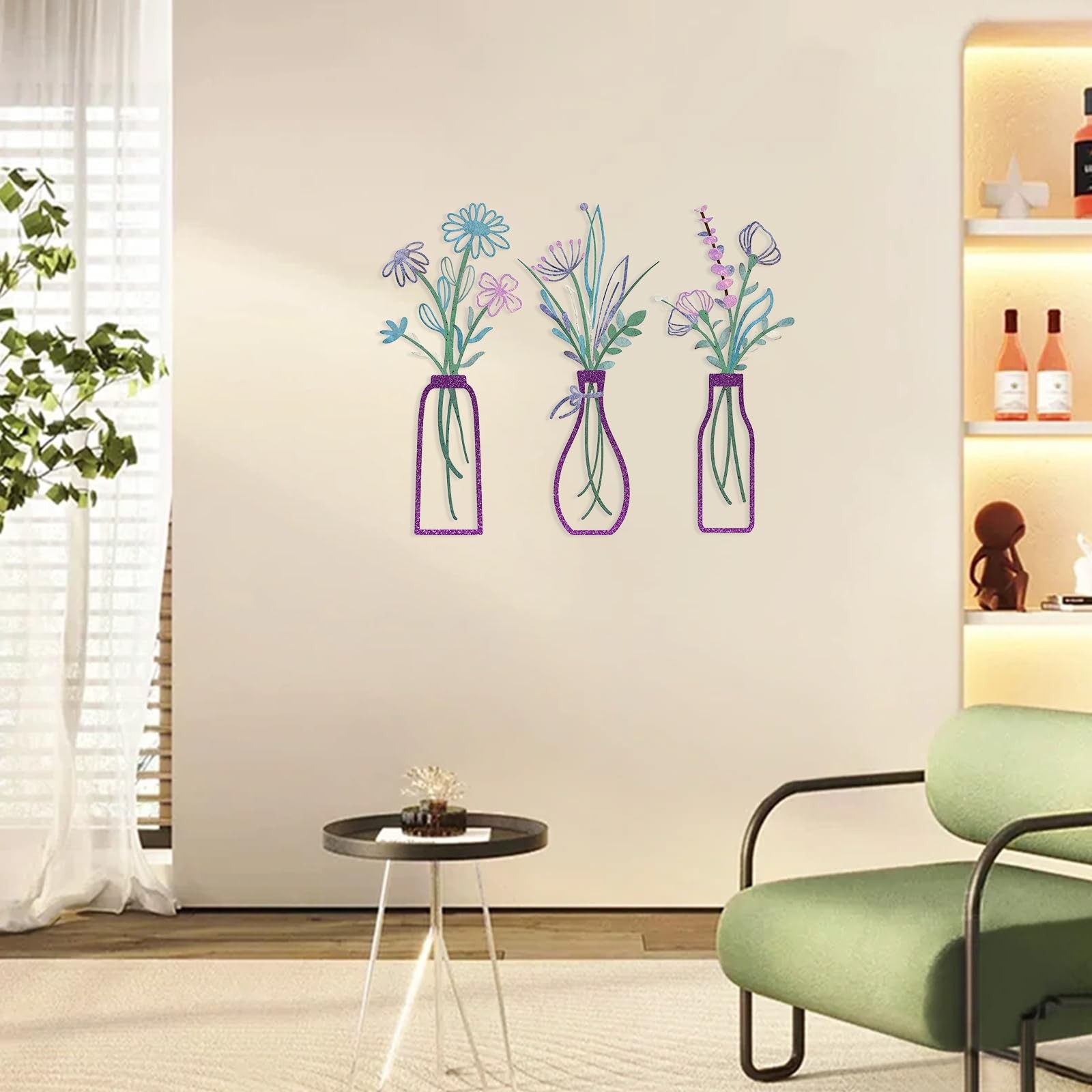 3 PCS Metal Flower Wall Art, 5.1 X 2.1 Inch Iron Vase Wall Decor, Wall Decals…