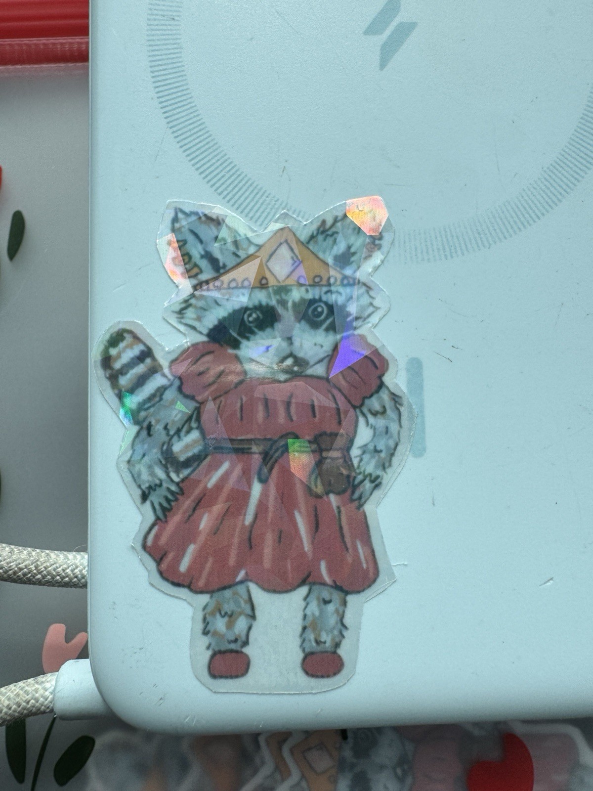 Sticker Renn Faire Raccoon Transparent Holographic Original Art AnnieMakesArt