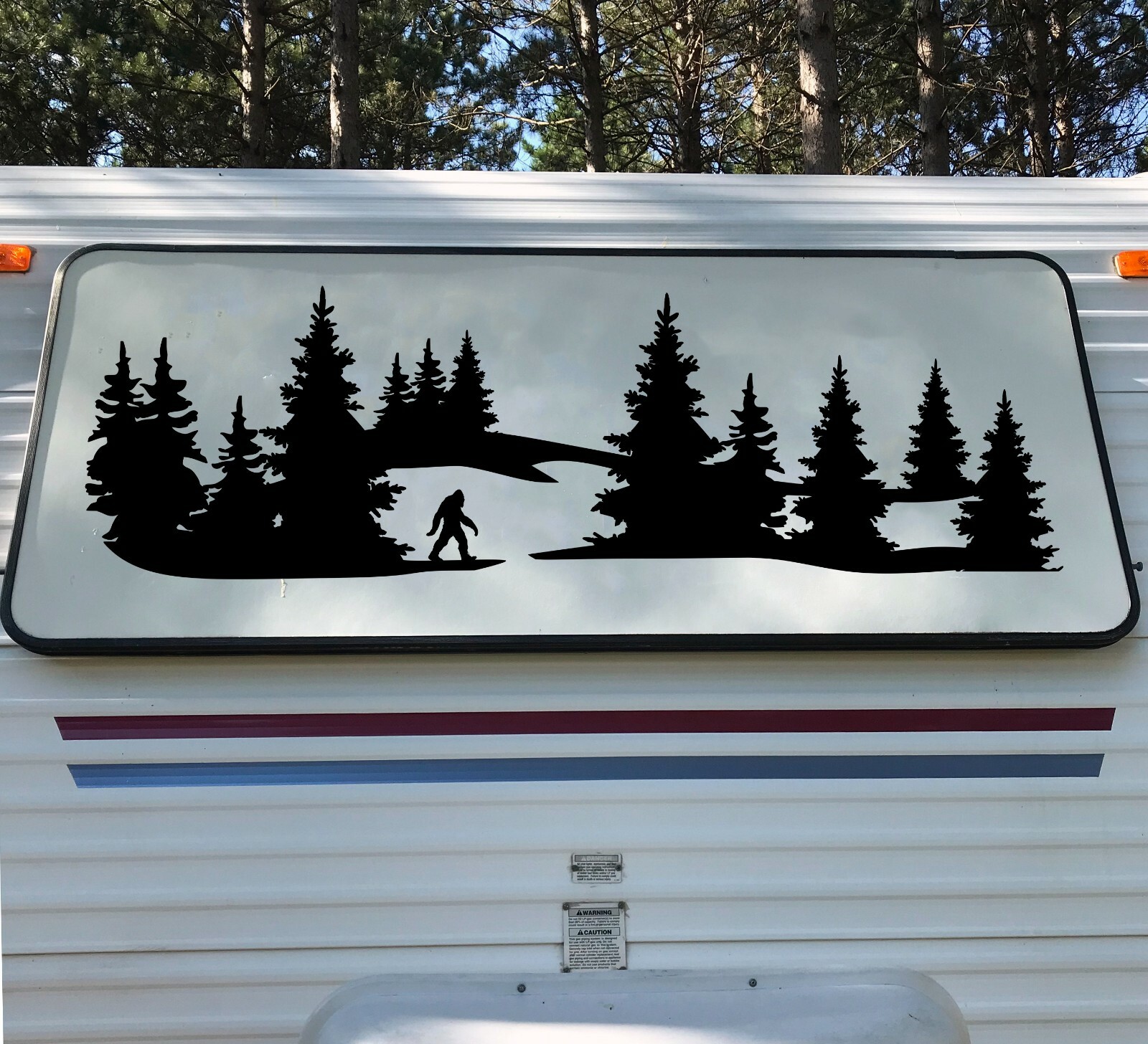Bigfoot Mountain Forest Scene Vinyl Decal V12 | Sasquatch PNW RV 4×4 Graphics