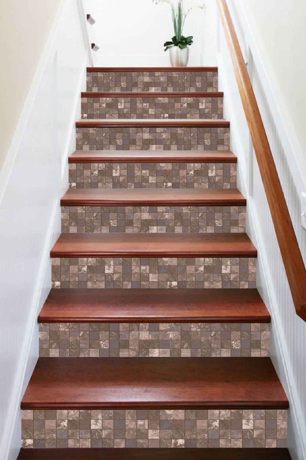 3D Art Design Brown 1 Tile Marble Stair Risers Decoration Vinyl Wallpaper Mural