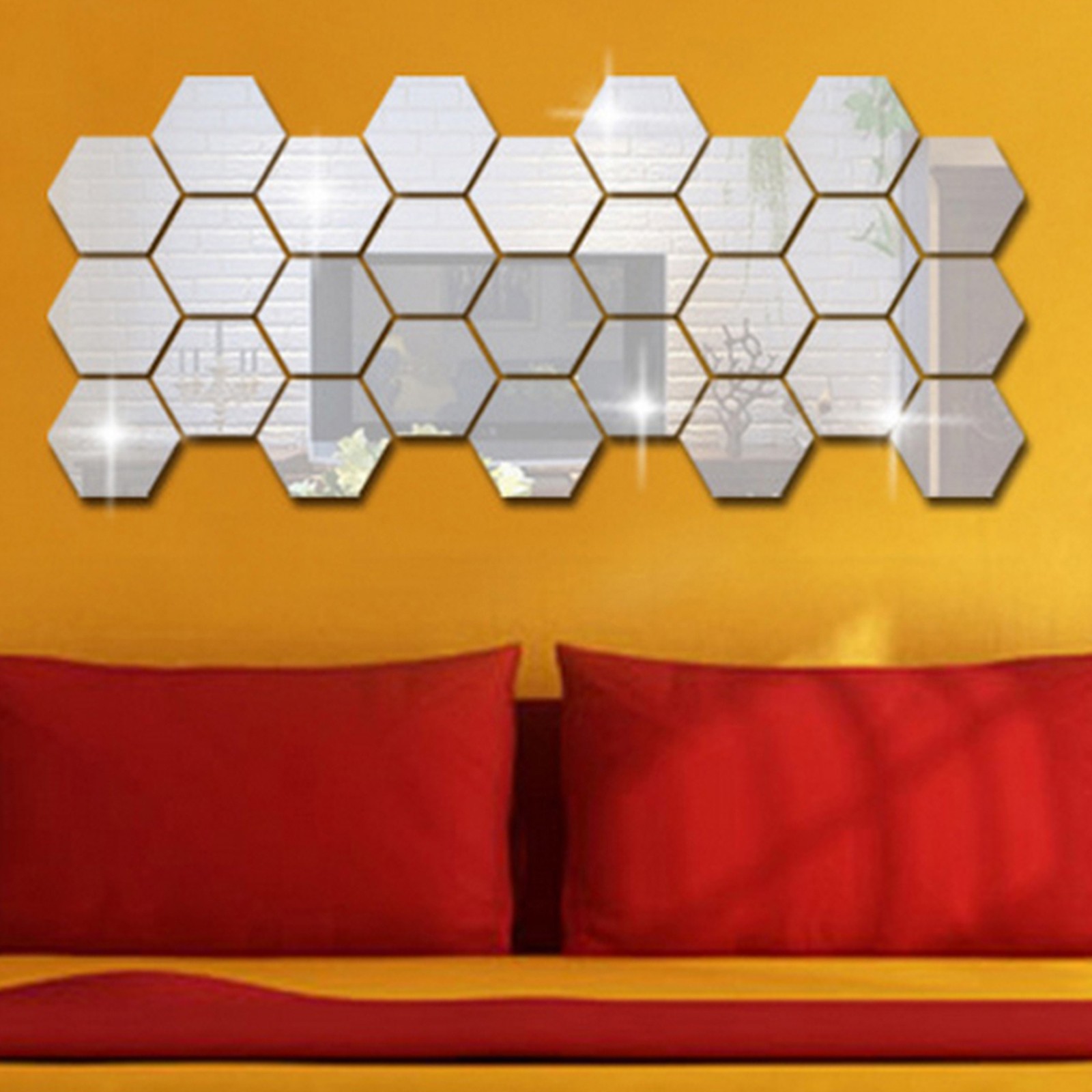 Hexagon Acrylic Wall Sticker Removable Self Adhesive Wall Mirror Home DIY Sticke