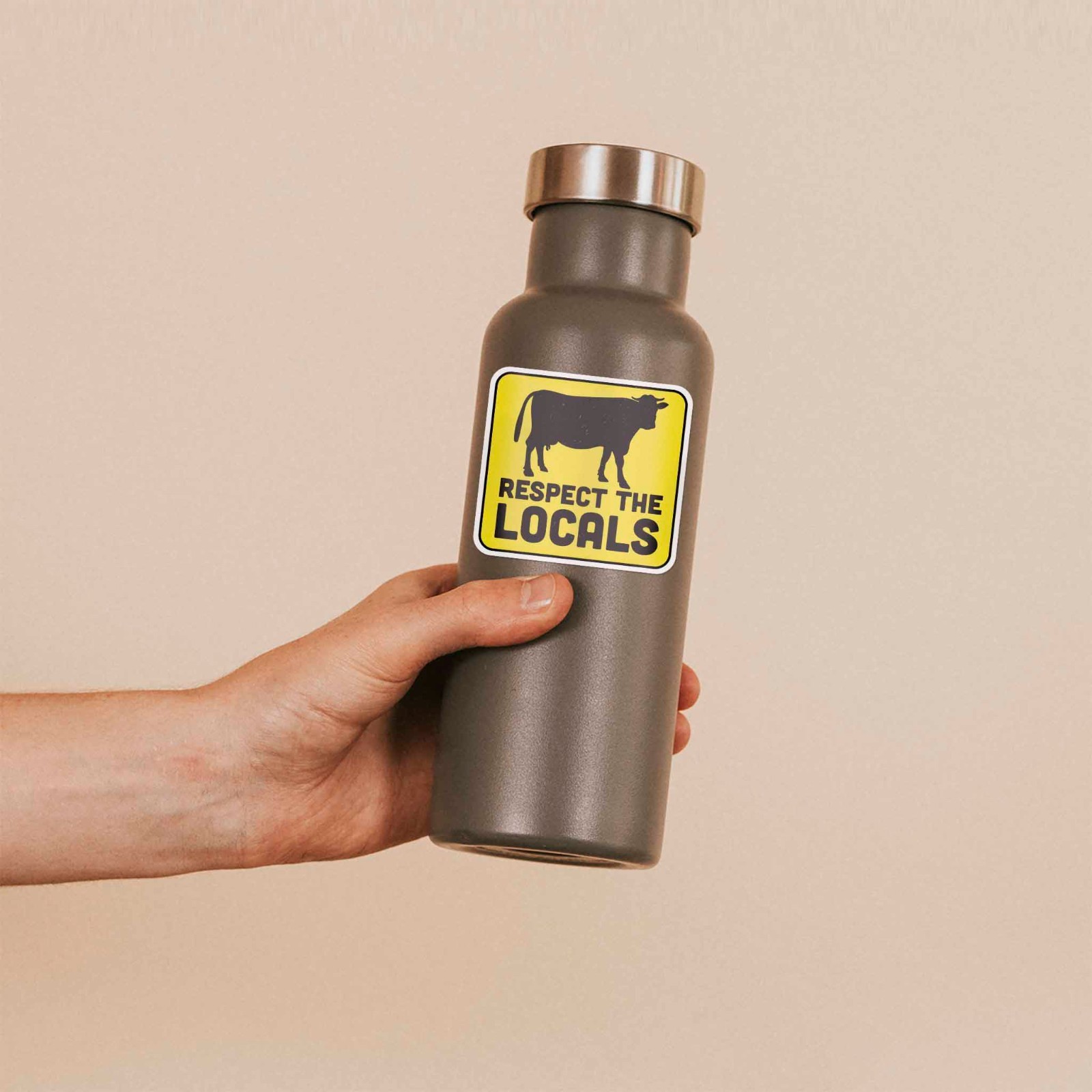 Respect the Locals Cow Bumper Sticker – Funny Farm Animal Decal for Laptop