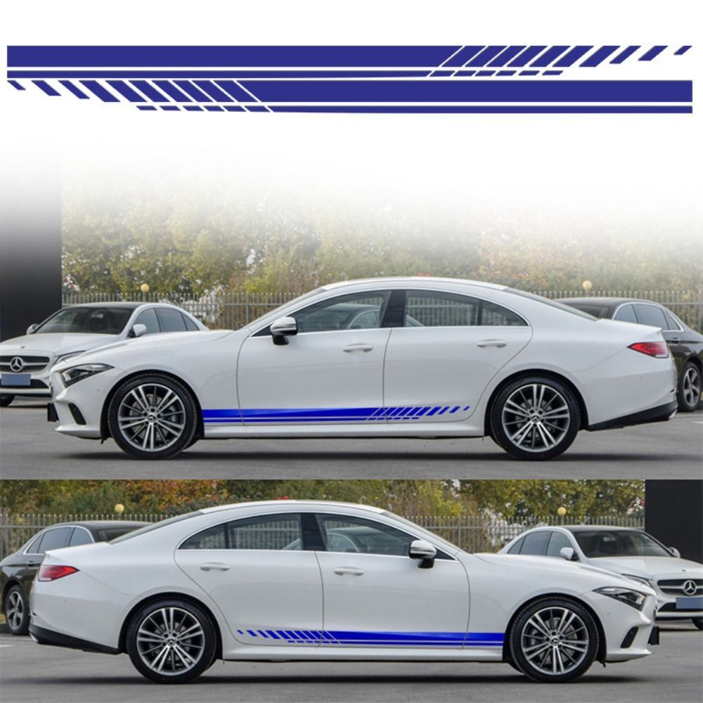 2Pcs Car Racing Long Stripe Graphics Side Body Decal Sticker Racing Accessory