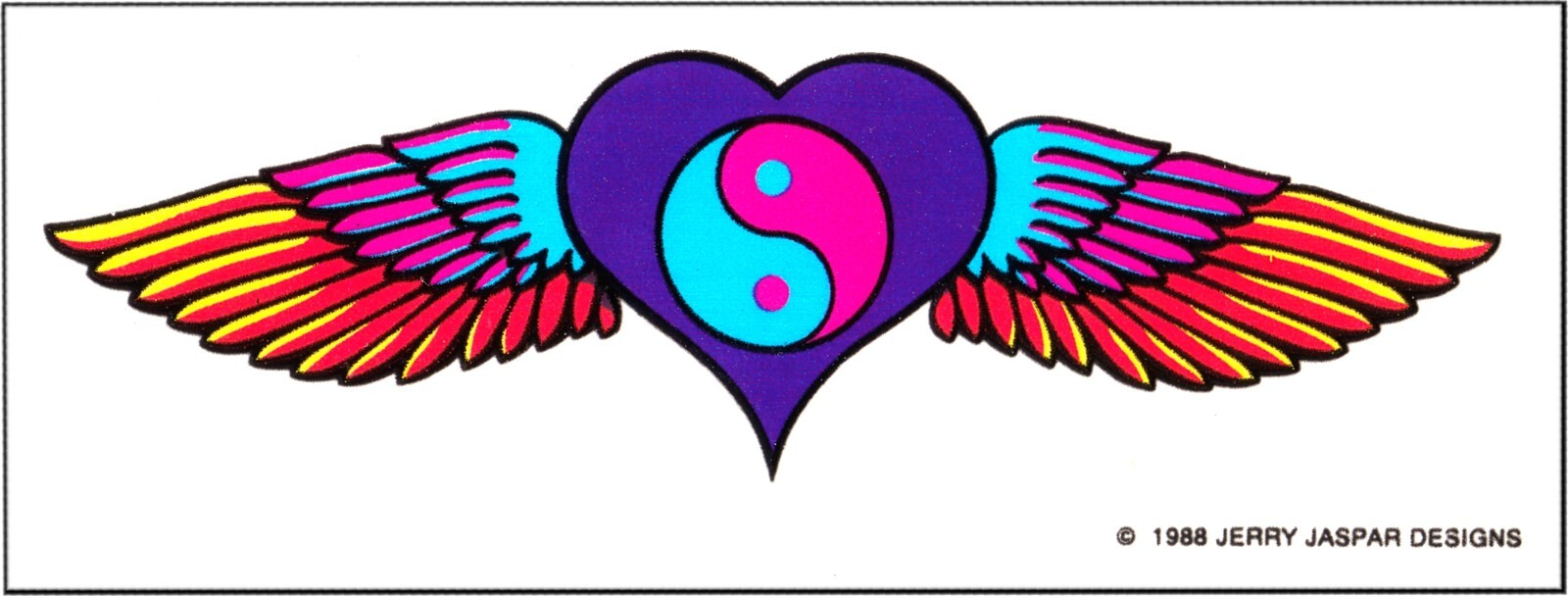 23058 Awesome Purple Heart Blue Pink Yin Yang With Wings 4" Transparent Sticker