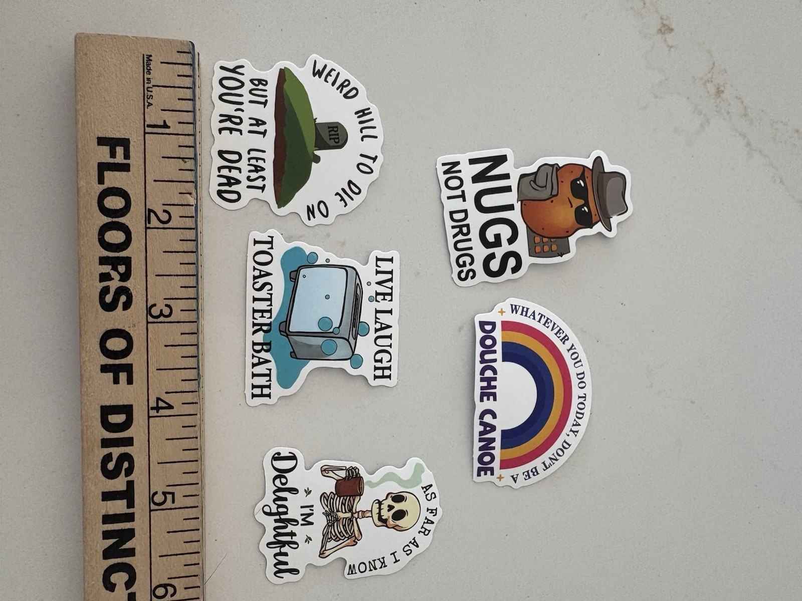 Set Of 5 Funny Quirky Sayings Stickers Rainbow Skeleton Words Quotes Sticker Lot