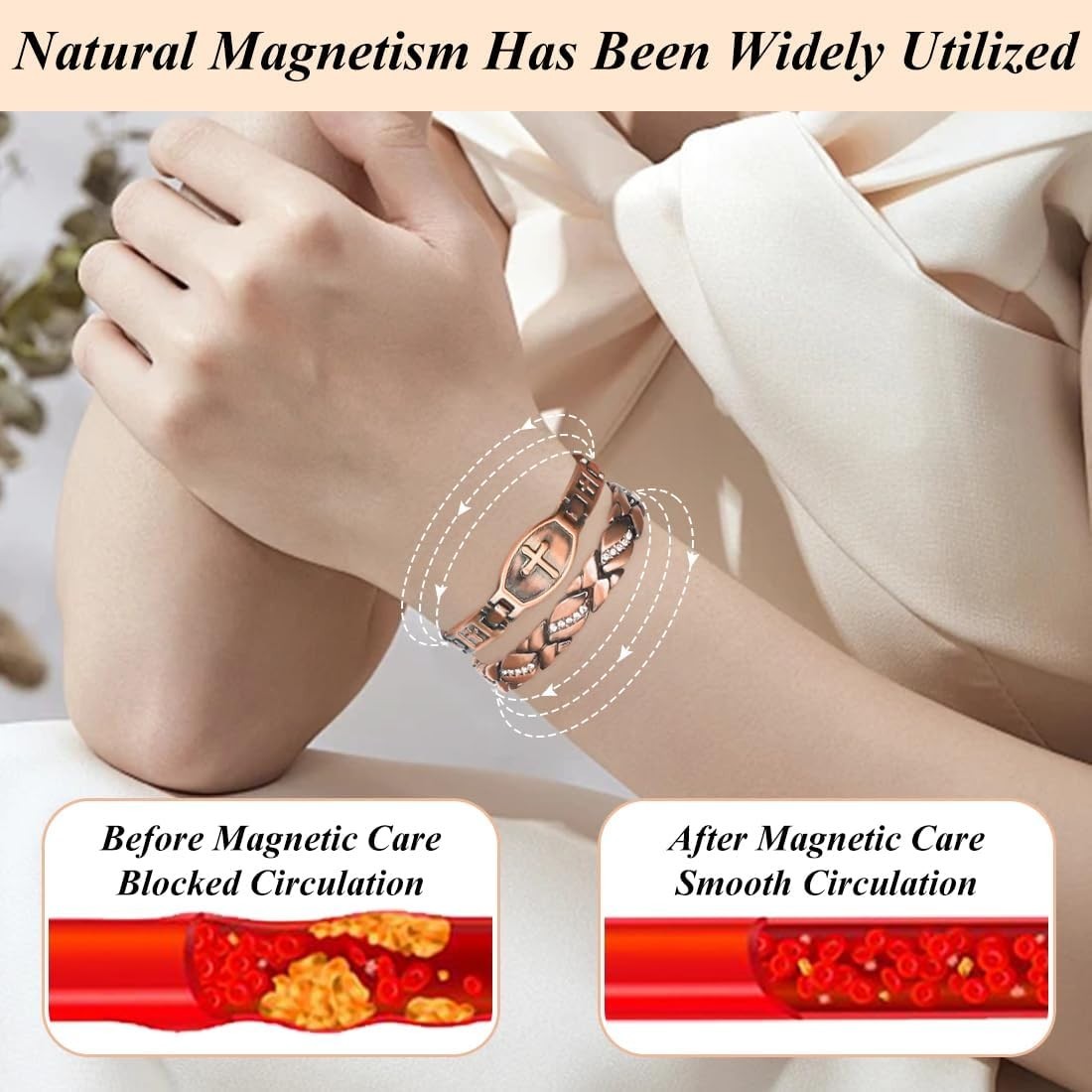 2PCS Copper Magnetic Bracelets for Women 100% Solid Pure Copper Bracelets wit…