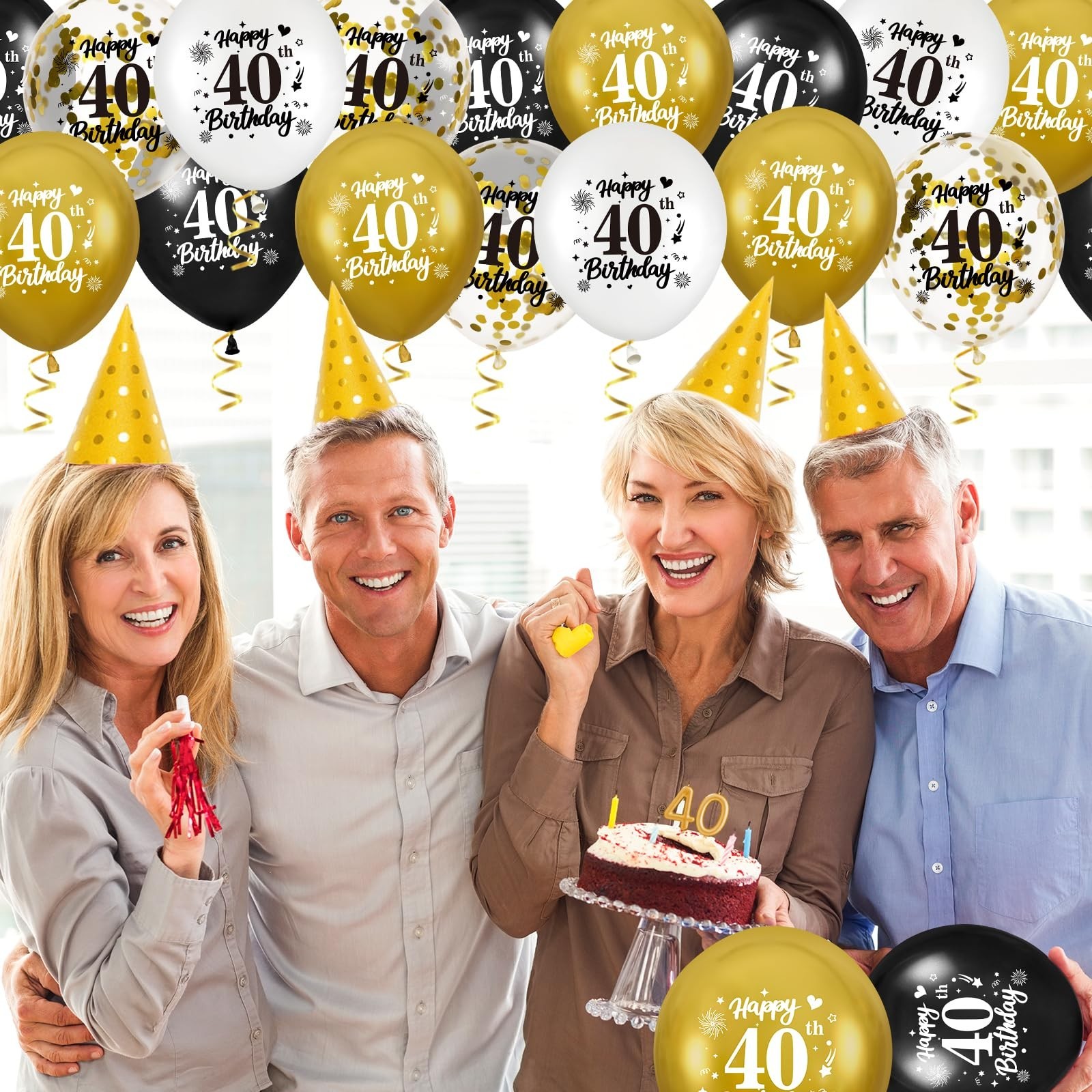 40th Birthday Balloons for Men, 24Pcs Black Gold White Happy 40th Birthday Ba…