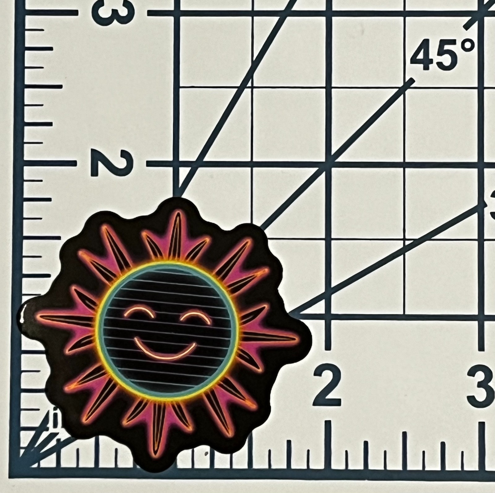 Neon Sun Vinyl Sticker Happy Face Retro Glow Decal Laptop Summer Smile Fun Art