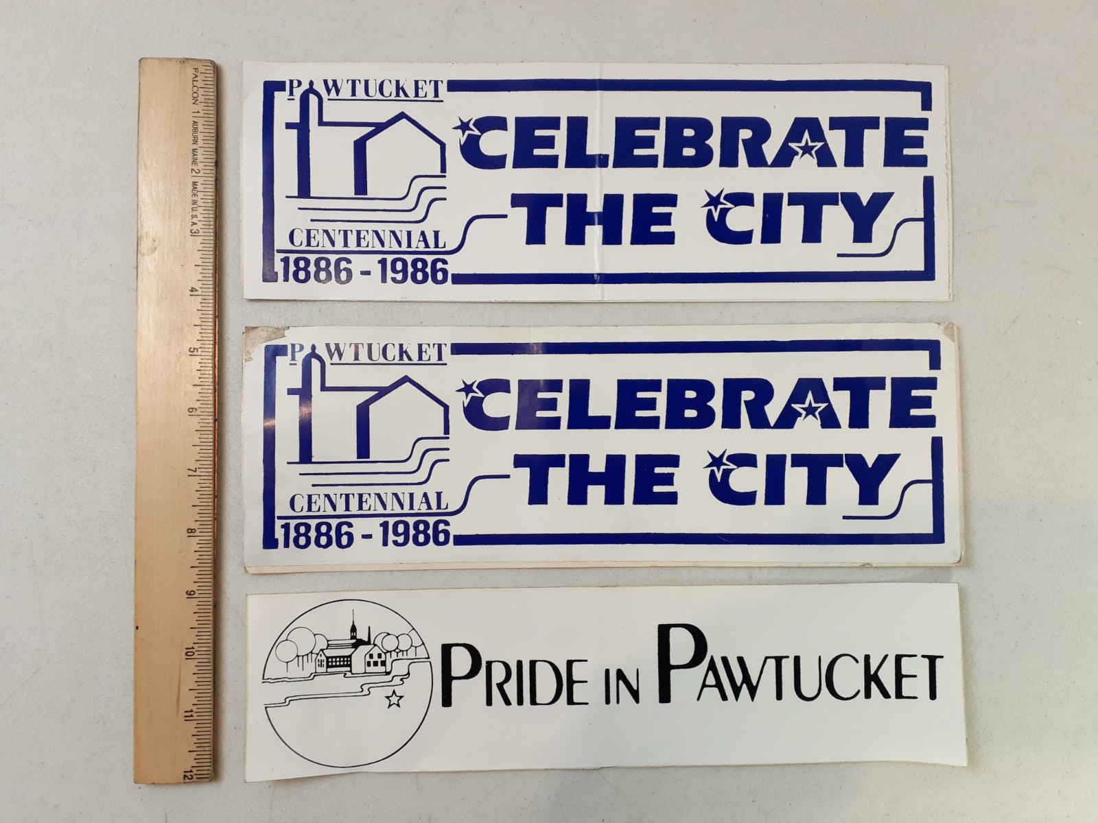 Lot of 3 VINTAGE Pawtucket Rhode Island Bumper Stickers Pride 1986 Centennial