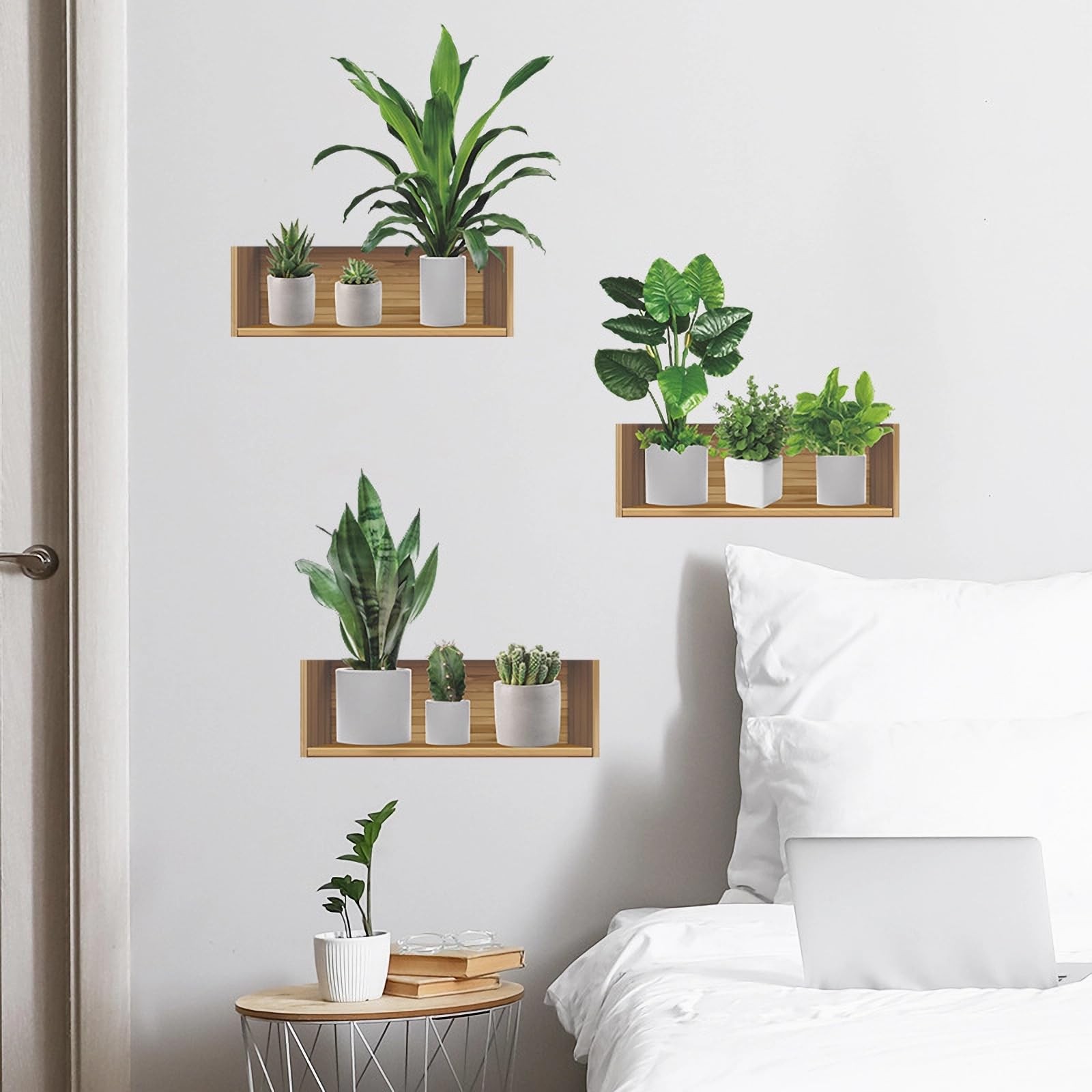 Green Plants Potted Wall Stickers, Green Leaves Cactus Succulent DIY Wall Dec…