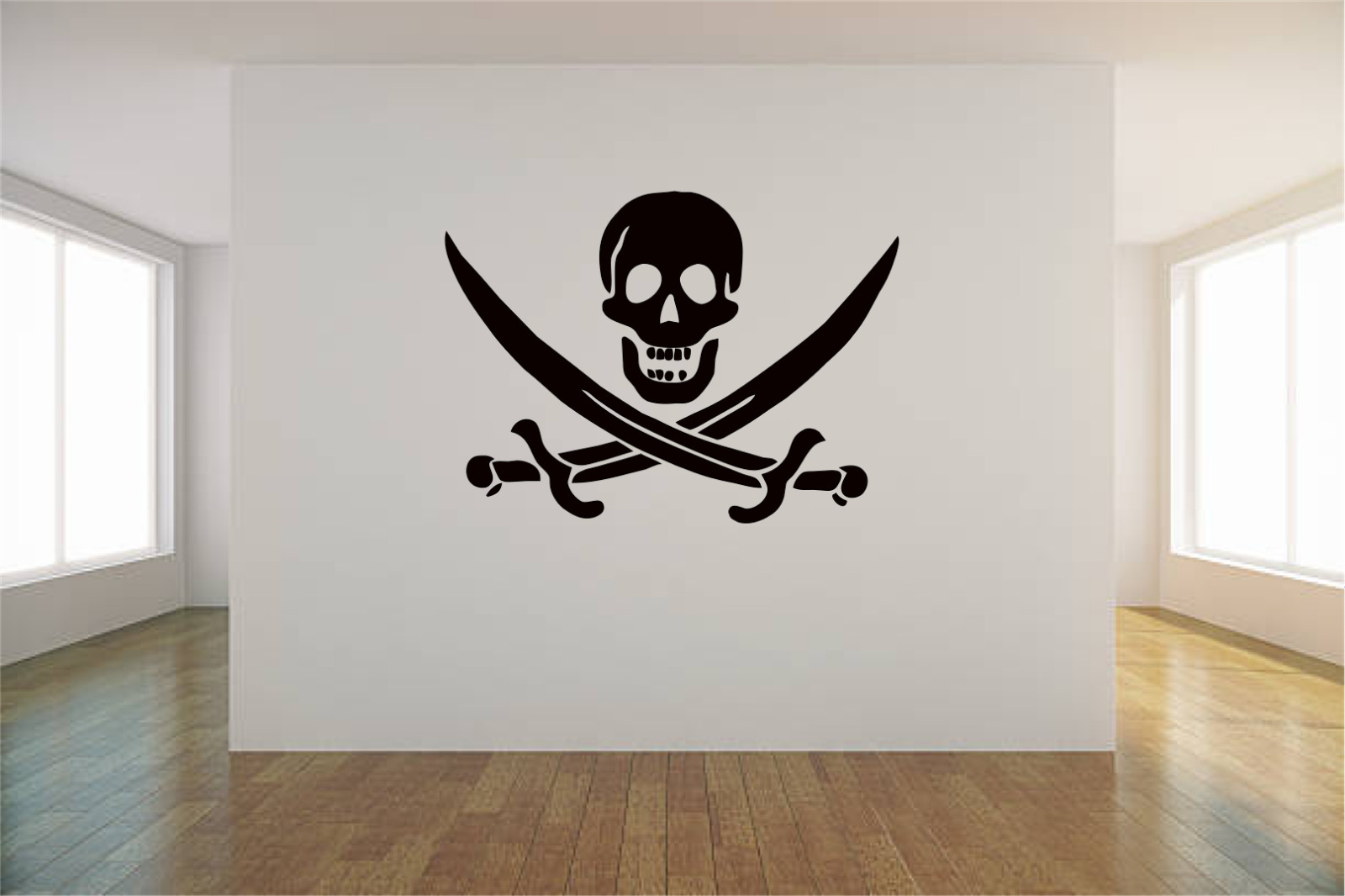 Jolly Roger Pirate Skull Swords Vinyl Wall Sticker Decal 6"x8" Colors