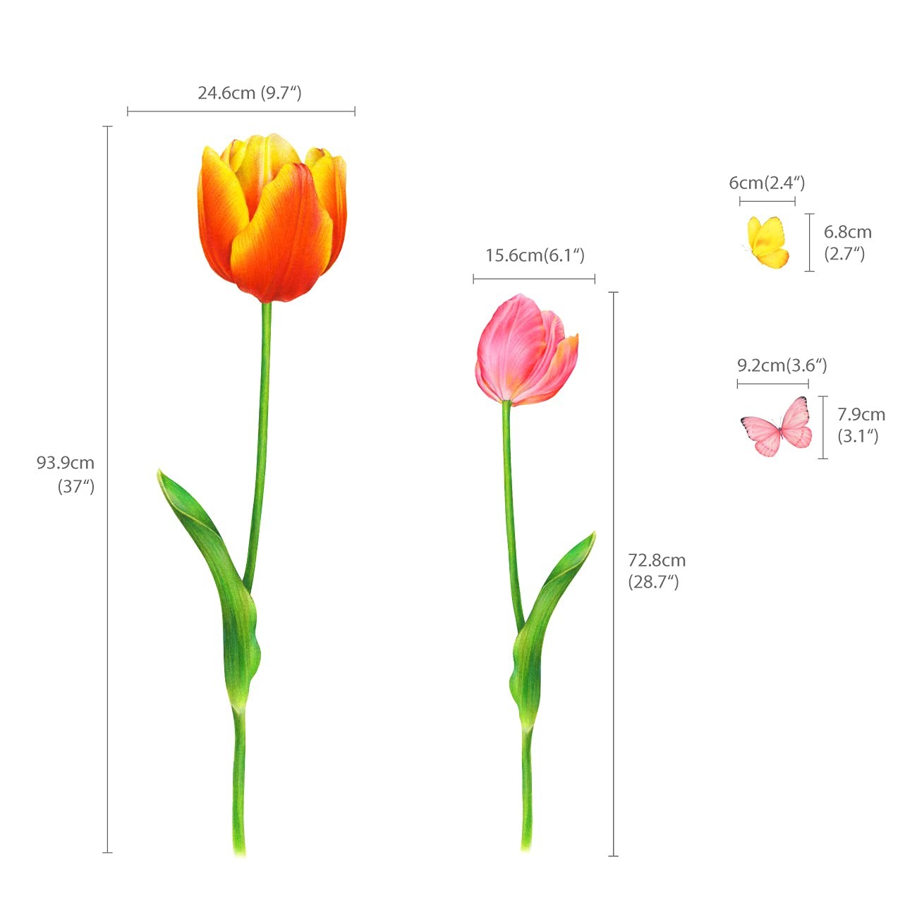 SG2-2116 5 Large Tulip Wall Decals Colorful Flower Butterfly Stickers for Bed…