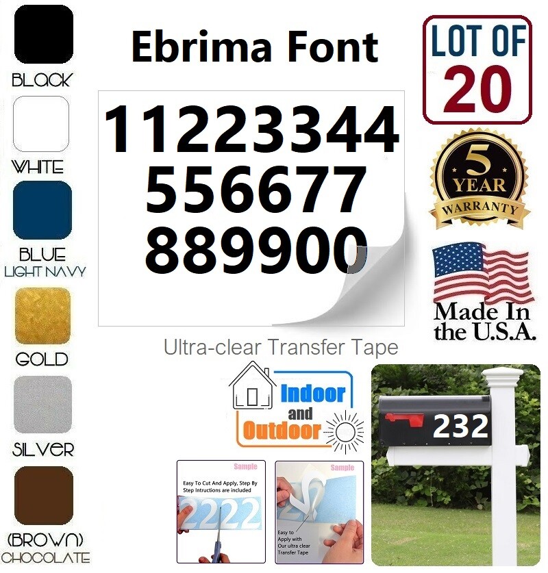 Mailbox Address locker Numbers Decal Sticker Window Door Wall Sign EBRIMA FONT