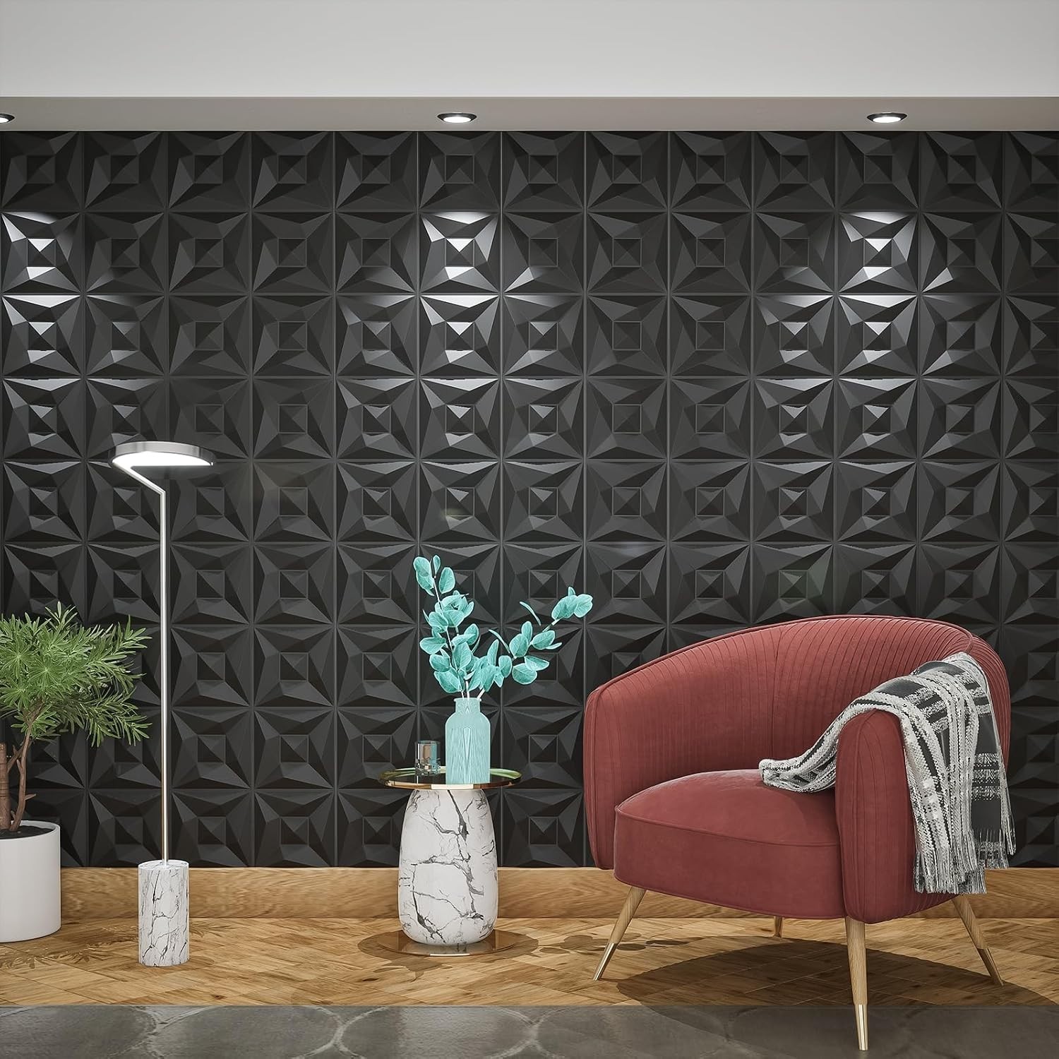 Paintable Black PVC 3D Wall Panels 33 Pack 11.8"x11.8" for Creative Interiors