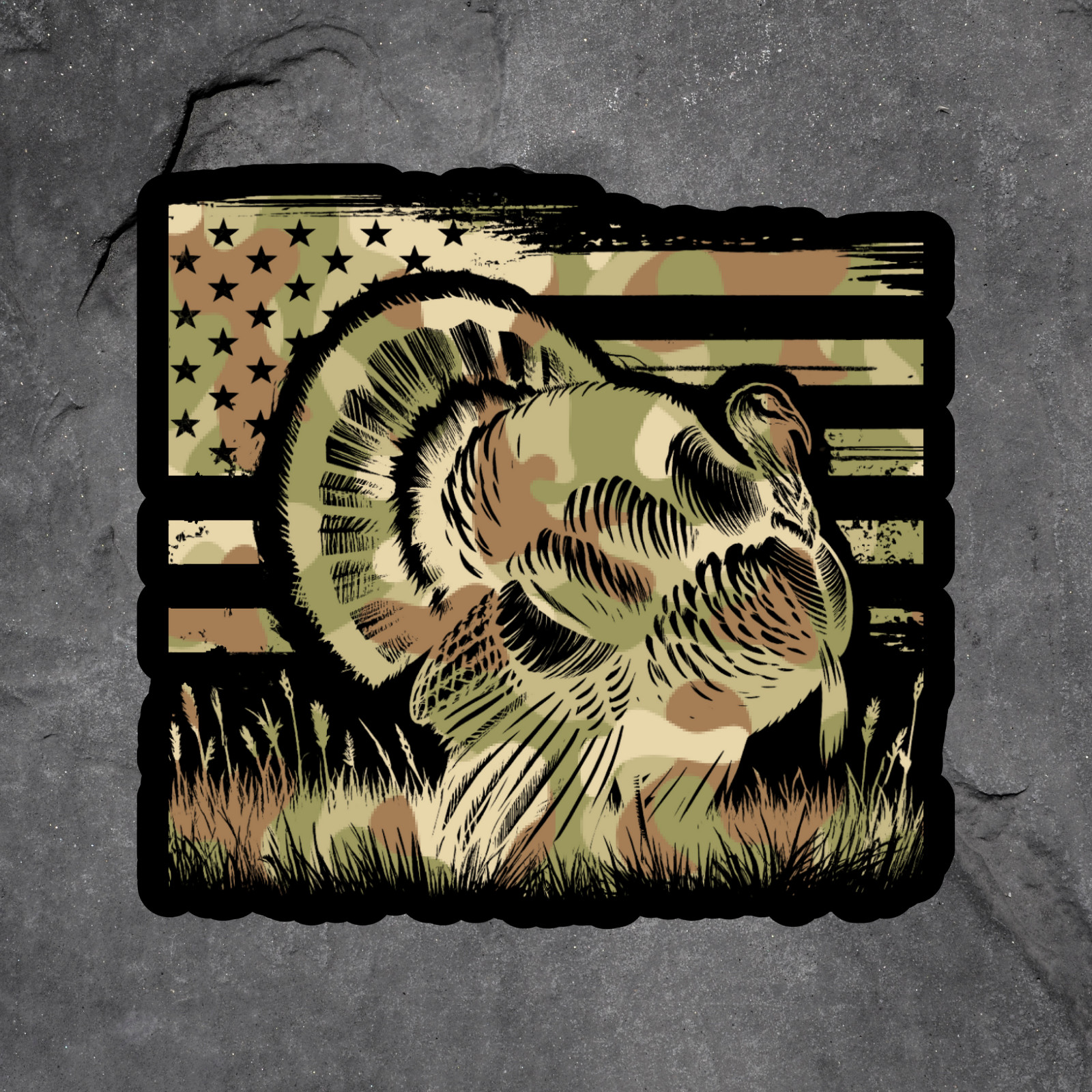 Turkey hunting sticker vinyl decal American flag camo feathers USA