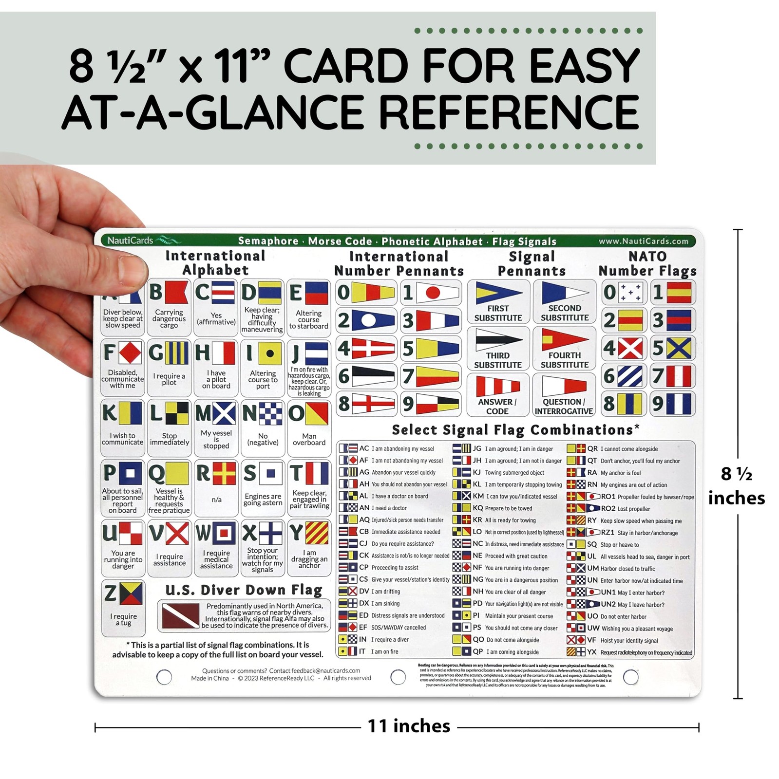 Nautical Flags and Codes Quick Reference: Waterproof, 8.5” x 11”