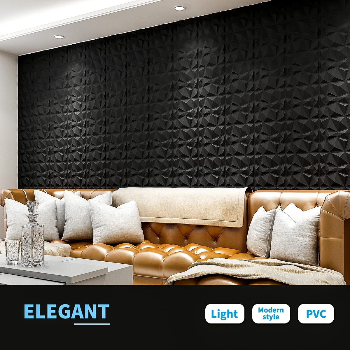 Decorative 3D Wall Panels in Diamond Design, 12"X12" Matt Black for Home and …