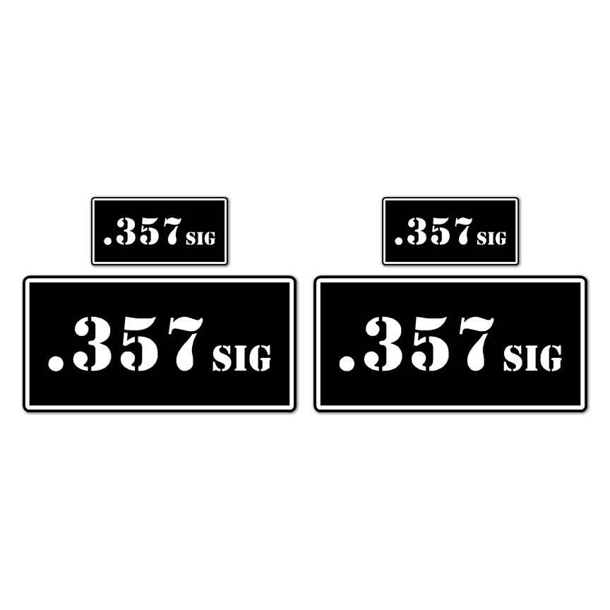 .357 SIG B&W Ammo Box Set, Vinyl Decal Sticker, 2@ 1"x2" & 2@ 2"x4", #8446
