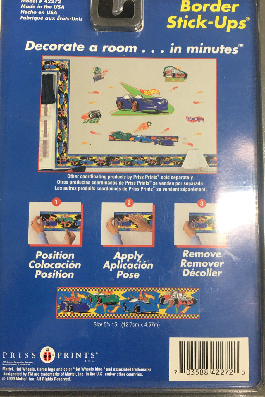 Hot Wheels Jumbo 15’ Wall Border Stick On Kit 1999. New Old Stock
