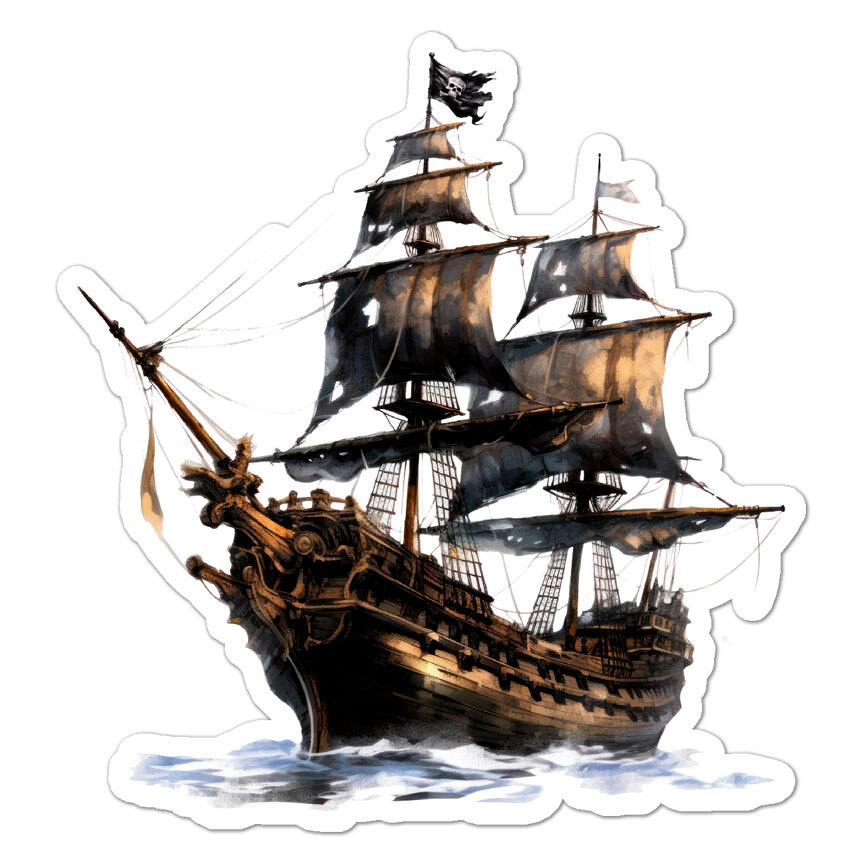 Pirate Ship Sail, Vinyl Decal Sticker, Indoor Outdoor, 3 Sizes, #9990