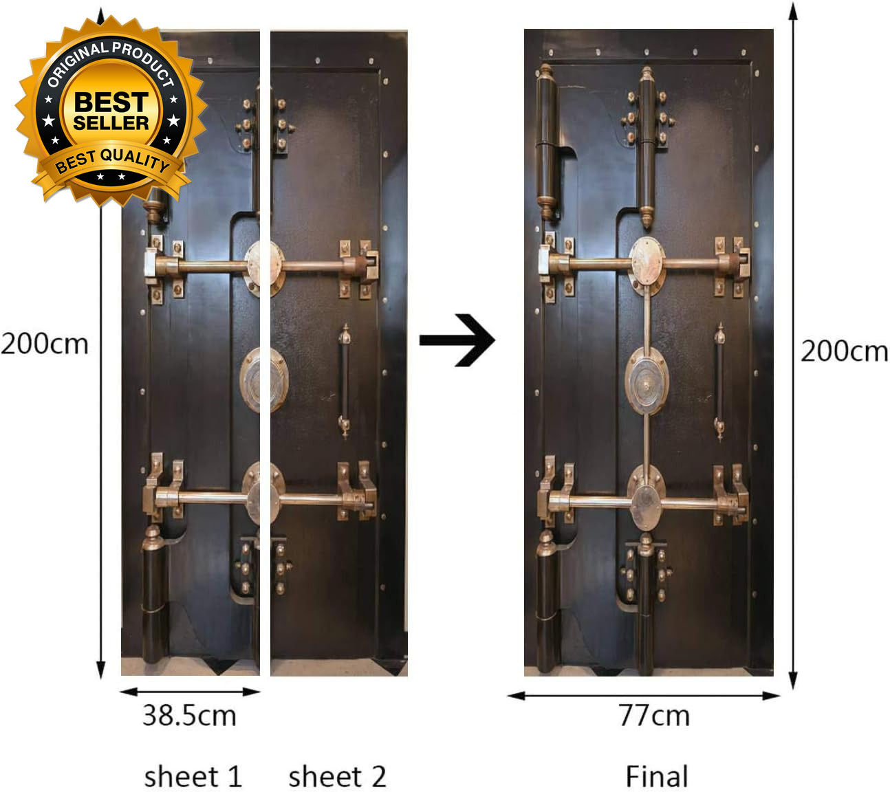 3D Metal Door Sticker Antique Bank Vault Door Removable & Self-Adhesive