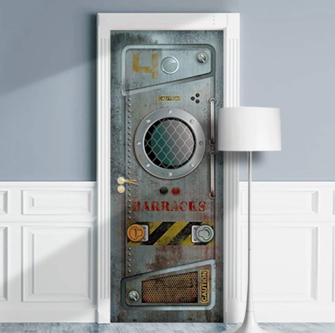 Man Cave Decor Sci-Fi Bunker Door Mural Sticker, Laminated Decal. Single Piece