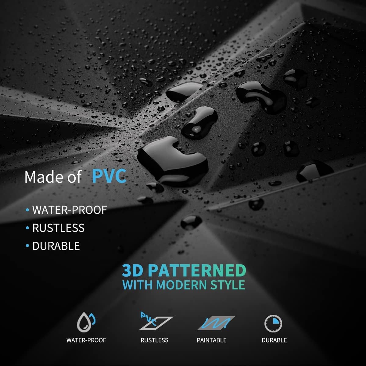 Decorative 3D Wall Panels in Diamond Design, 12"X12" Matt Black for Home and Off