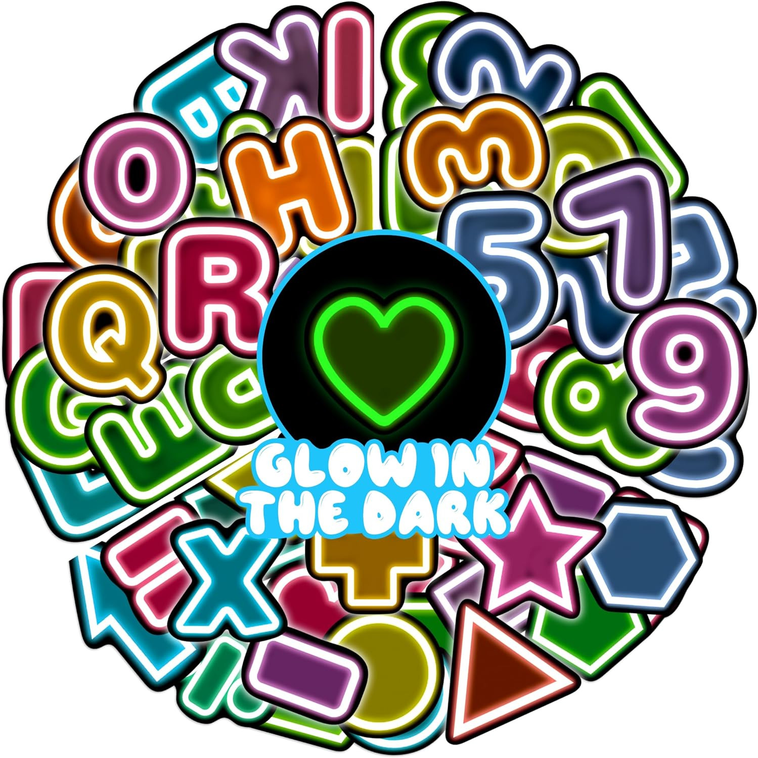 51 Pcs Neon Game Stickers for Kids Glow in the Dark, Gamer Inspirational Sticker