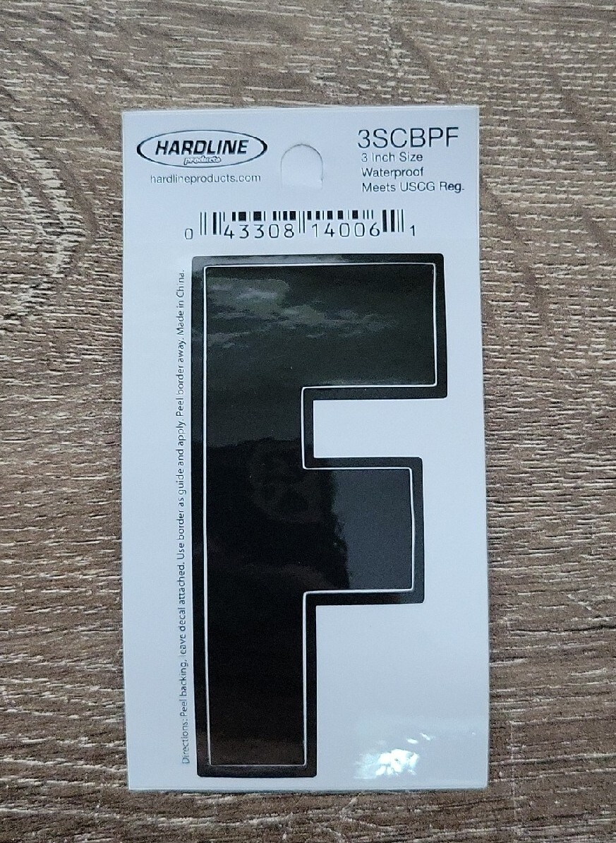 Hardline Self Adhesive Letter F Glossy Black 3" Super Stick, Waterproof. 3SCBPF