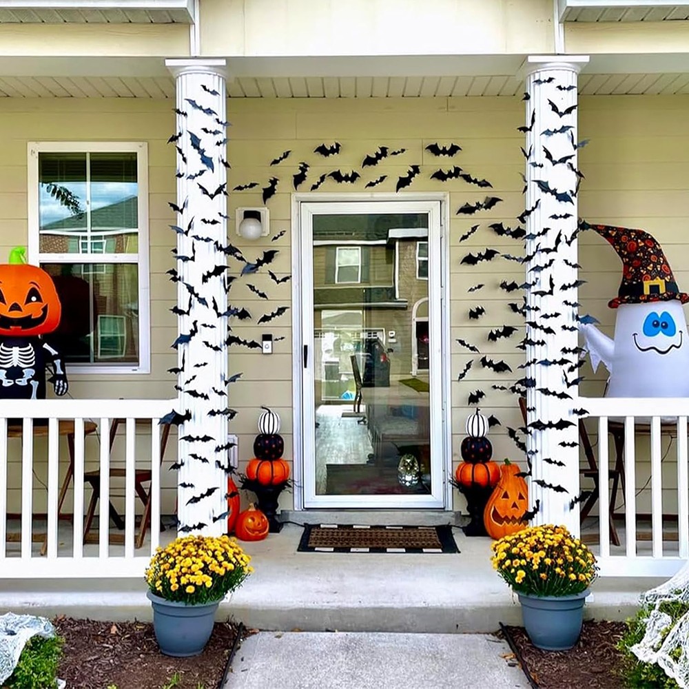 60PCS 3D Bats Scary Stickers Halloween Decoration Realistic PVC Home Party Decor