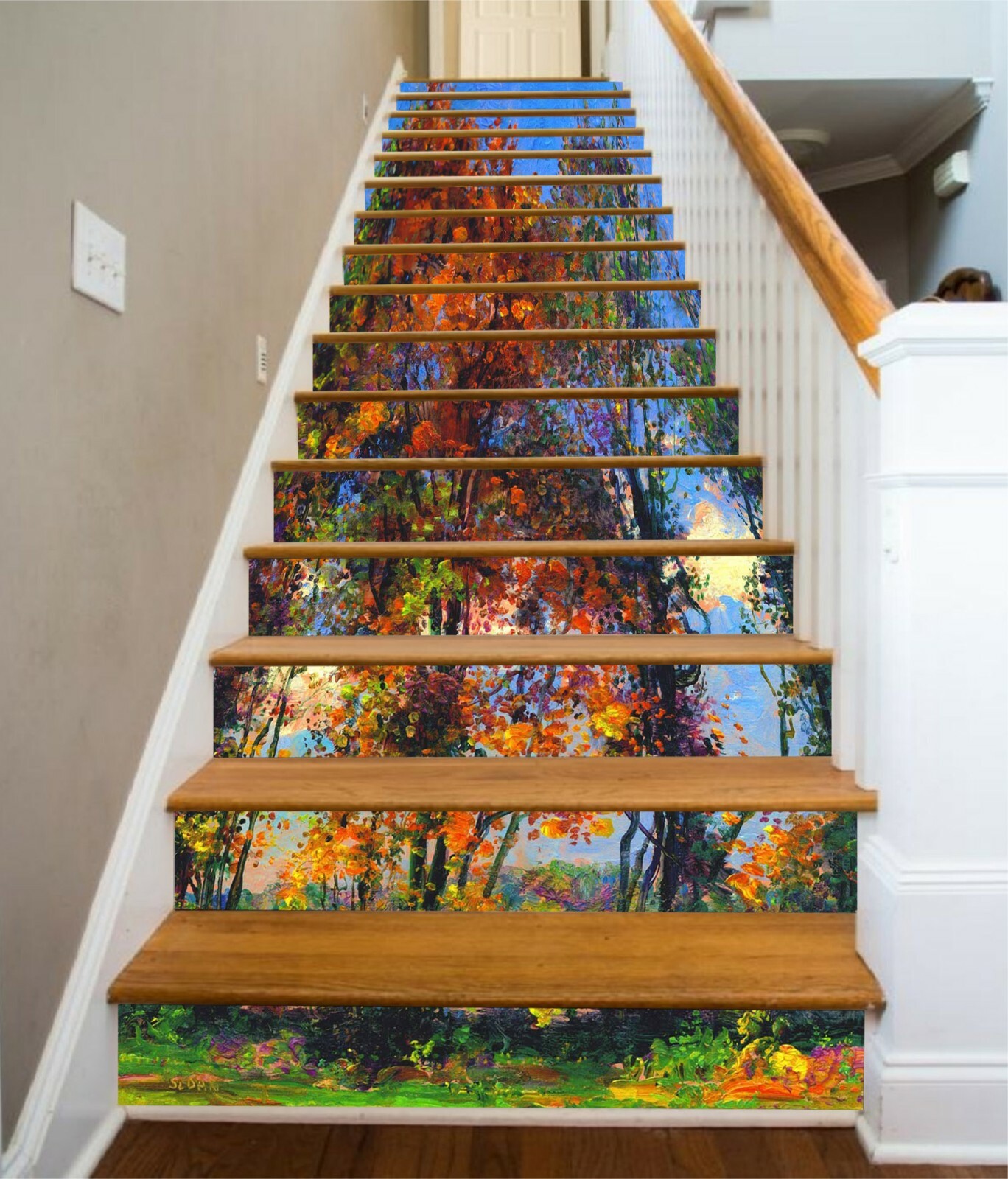 3D Red Tree ZHU758 Stair Risers Decoration Photo Mural Vinyl Wallpaper Zoe