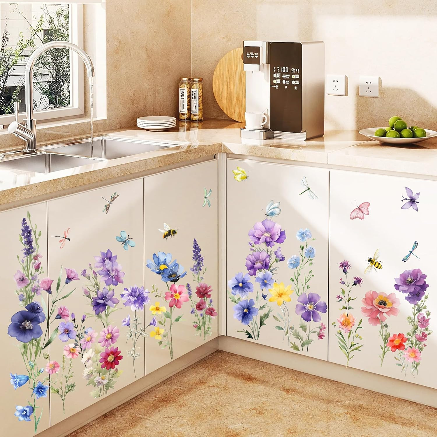 9-Piece Floral Wall Decals – Removable Vinyl Flower and Butterfly Stickers