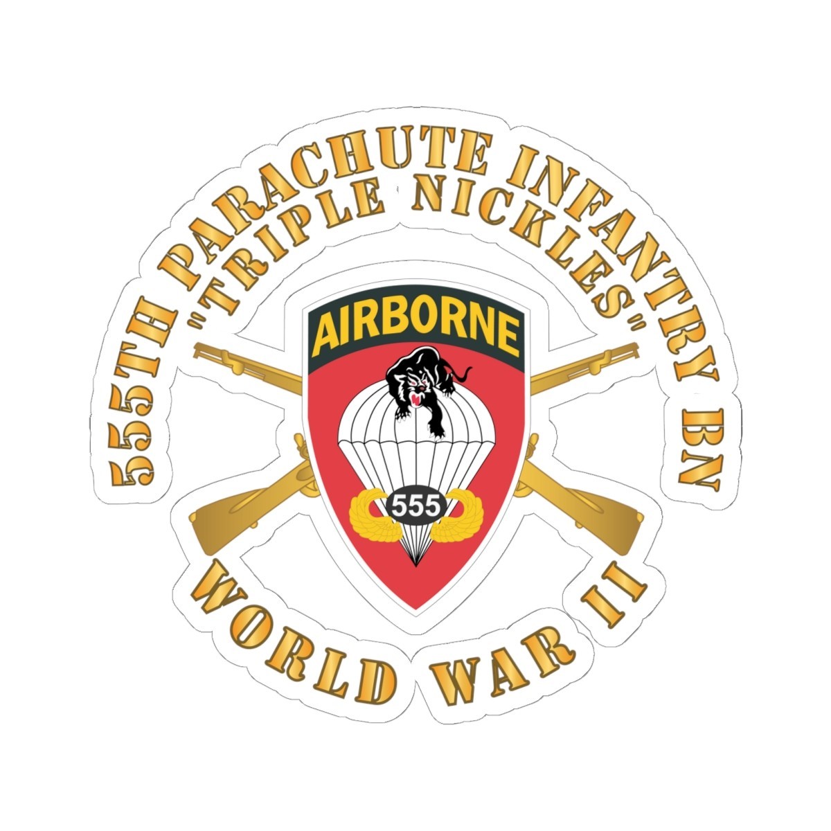 Kiss-Cut Stickers – Army – 555th Infantry Parachute Bn SSI -Triple Nickles -WWII