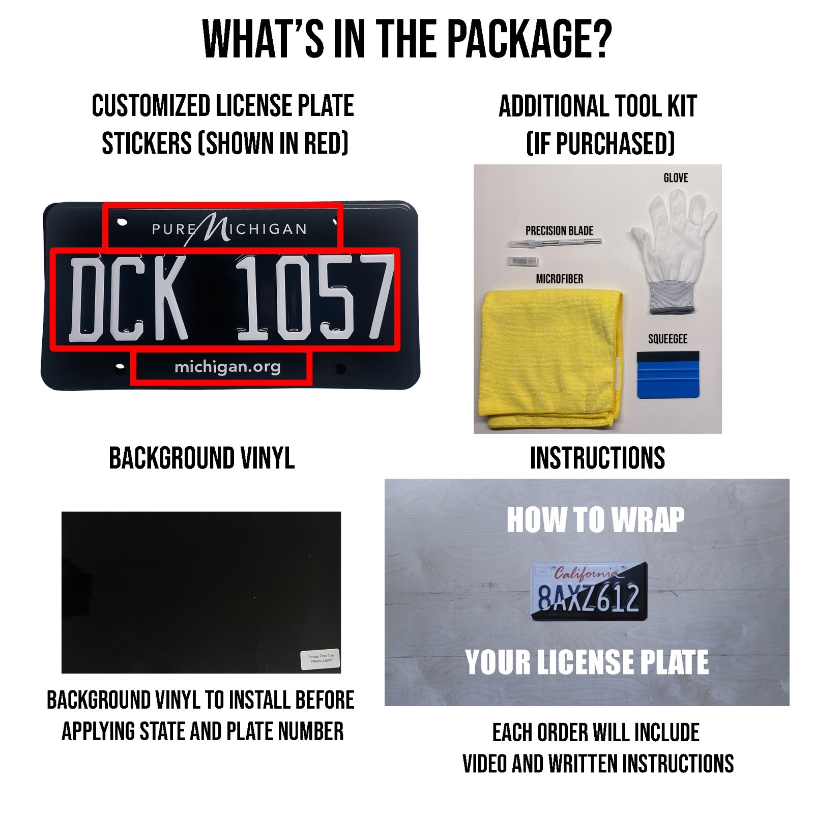 Michigan MI Plate Wrap DIY Kit Pure Michigan White, Yellow Red Reflective