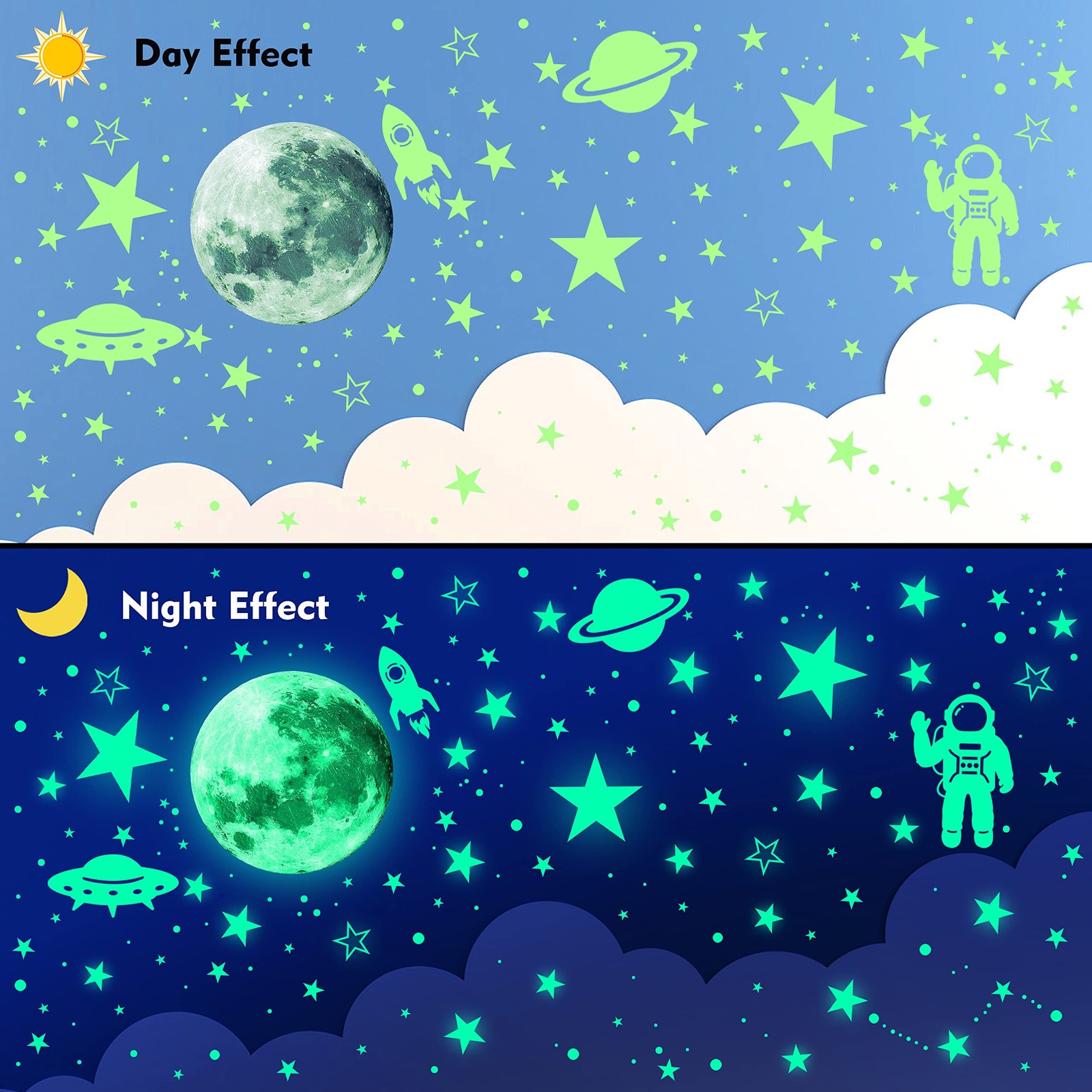 1078 PCS Glow in The Dark Stars for Ceiling Planets Galaxy Space Nursery Wall…