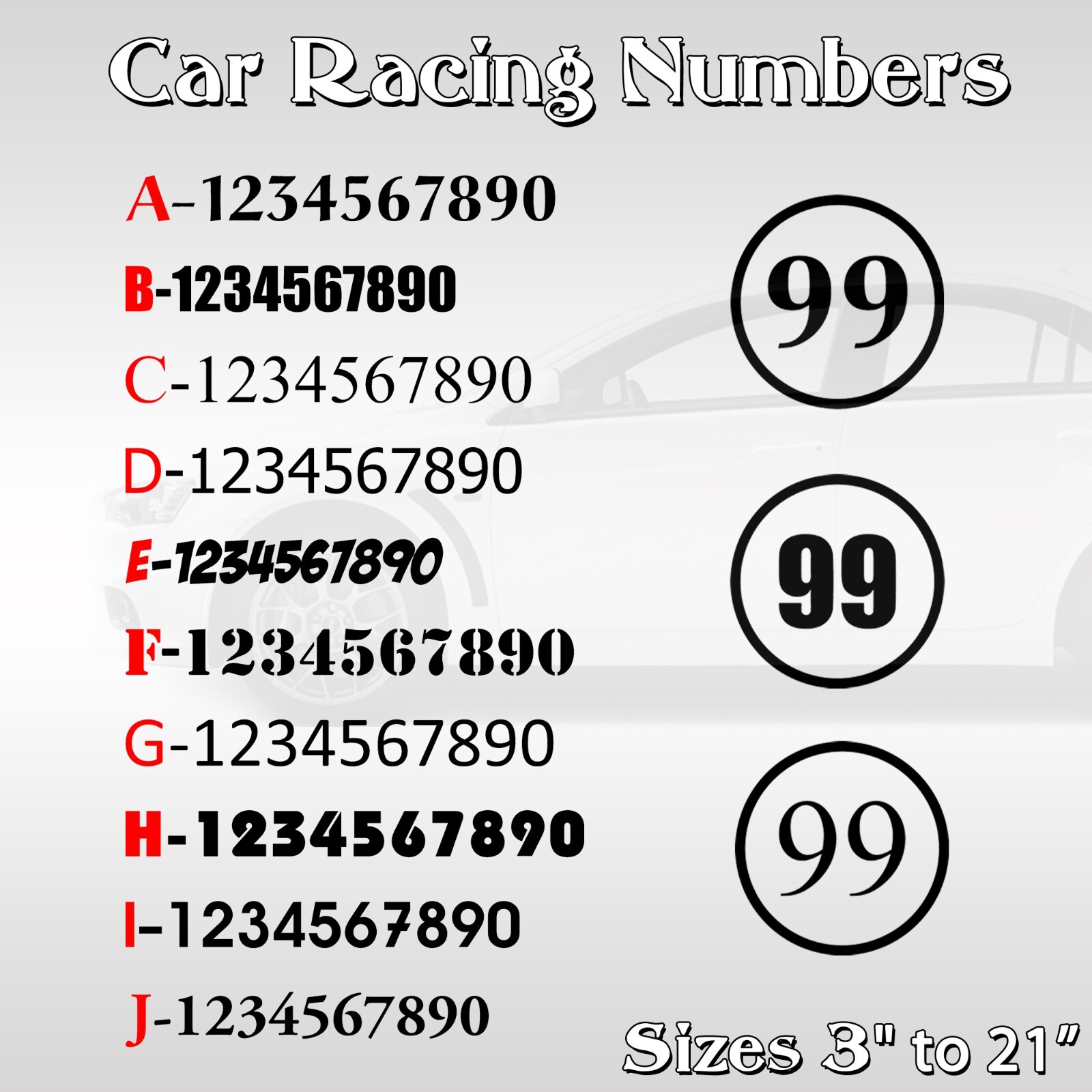 2 pack Racing Car numbers circle die-cut decal door custom number rally sport V1