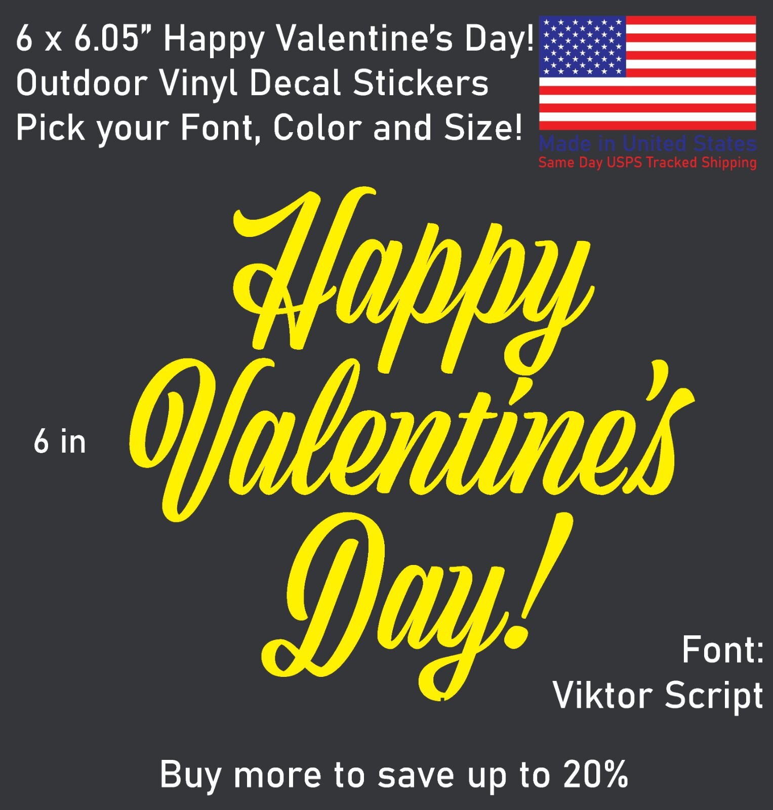 Happy Valentine's Day Font#1 Vinyl Decal Sticker – Made in US – SameDay Shipping