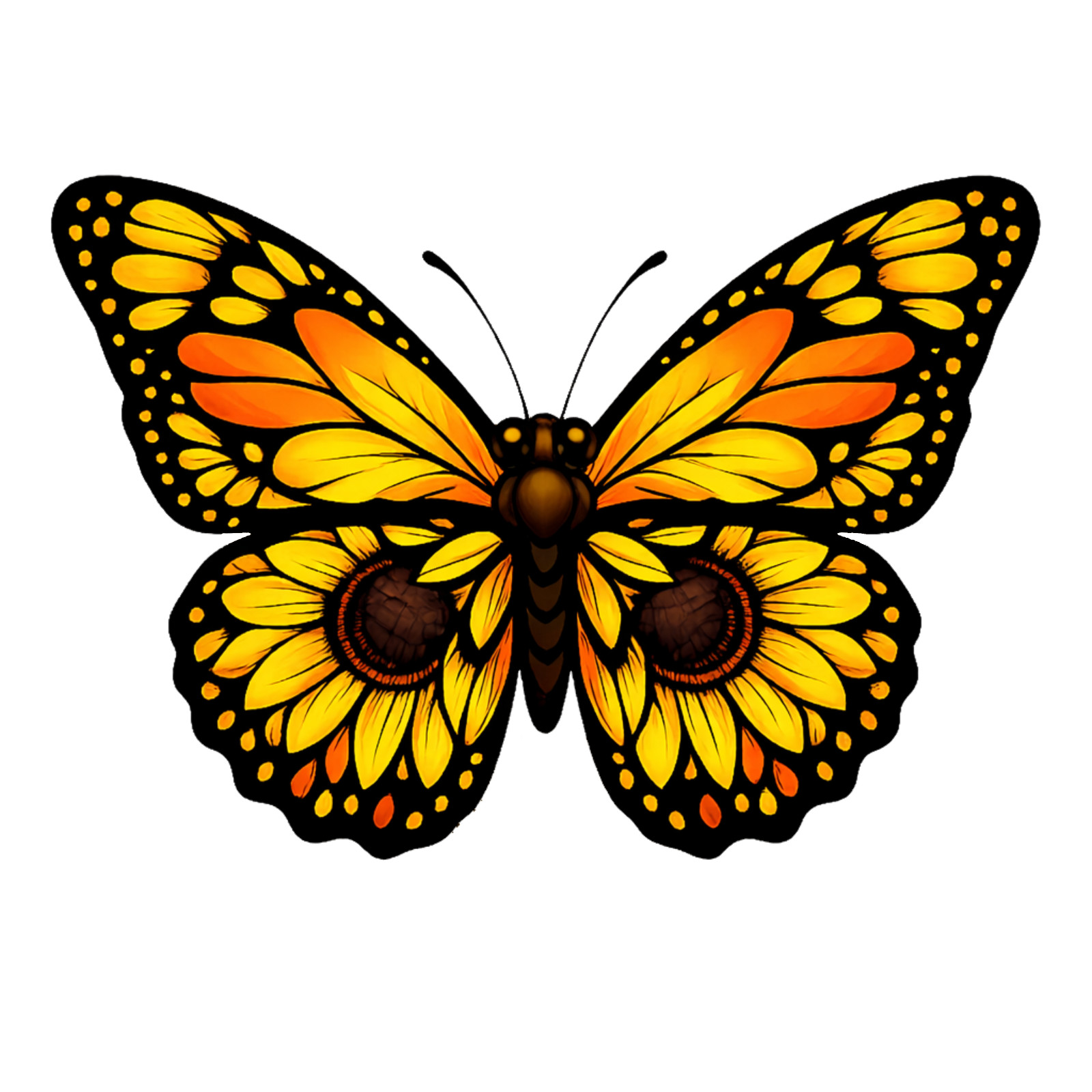 Sunflower Butterfly Sticker Floral Nature Decal Yellow Orange Vinyl Matte