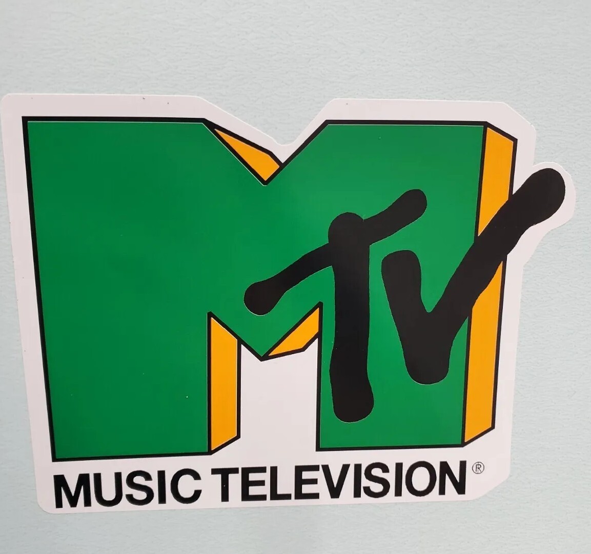 New MTV Vinyl Sticker Music Television 80's 90's 4" X 5.25" Green /Orange