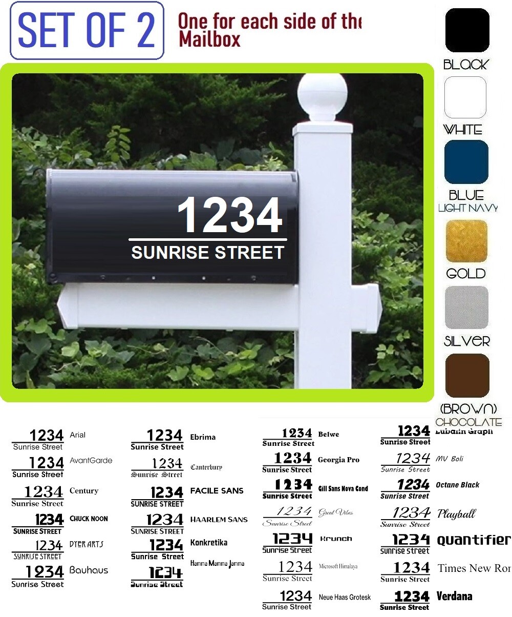 SET OF 2 CUSTOM PERSONALIZED VINYL MAILBOX NUMBERS Street DECAL, (Model 18)