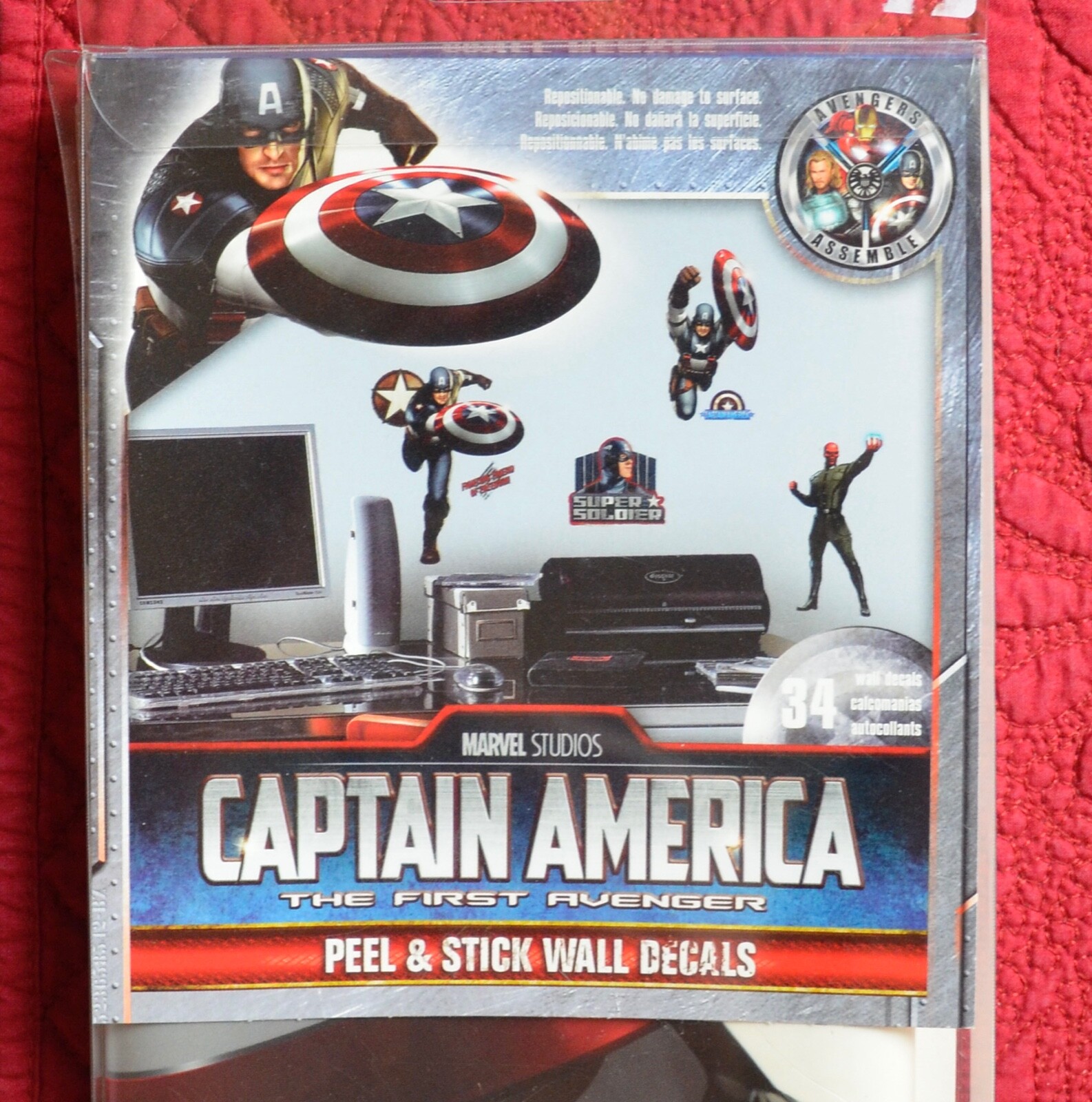 Marvel Studios CAPTAIN AMERICA Peel & Stick 34 Wall Decals Precut Reusable