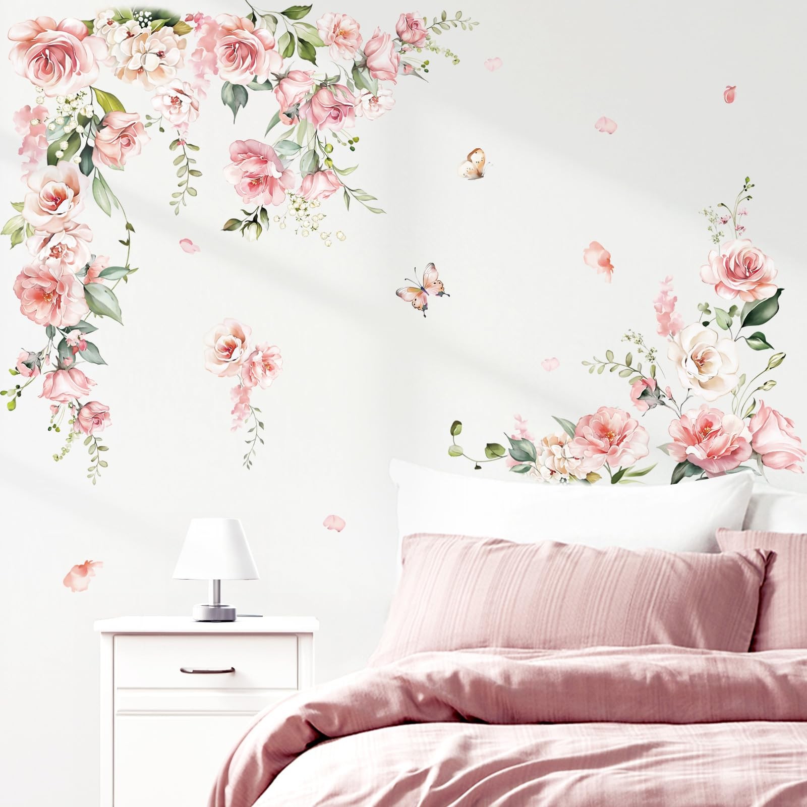 Large Pink Flower Wall Decals Hanging Vine Floral Wall Stickers Baby Nursery …