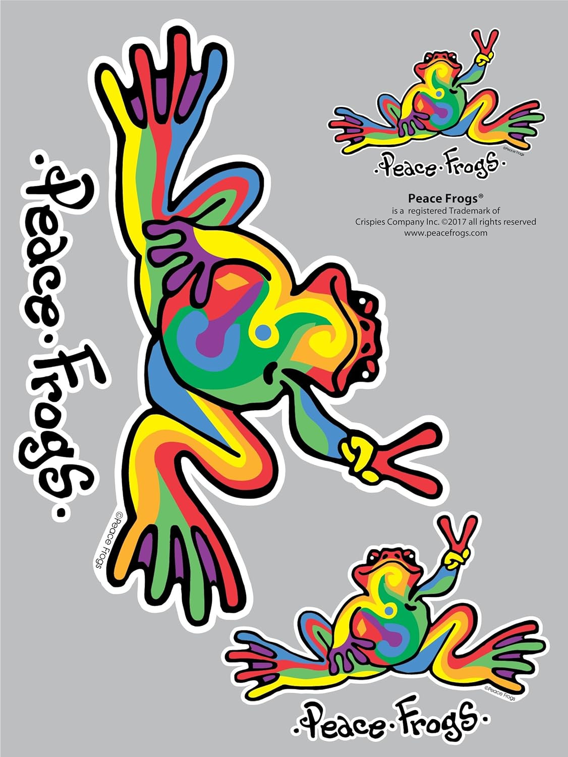 Enjoy It Peace Frogs Multi-Color Peace Frogs Car Sticker, Outdoor Rated Vinyl St