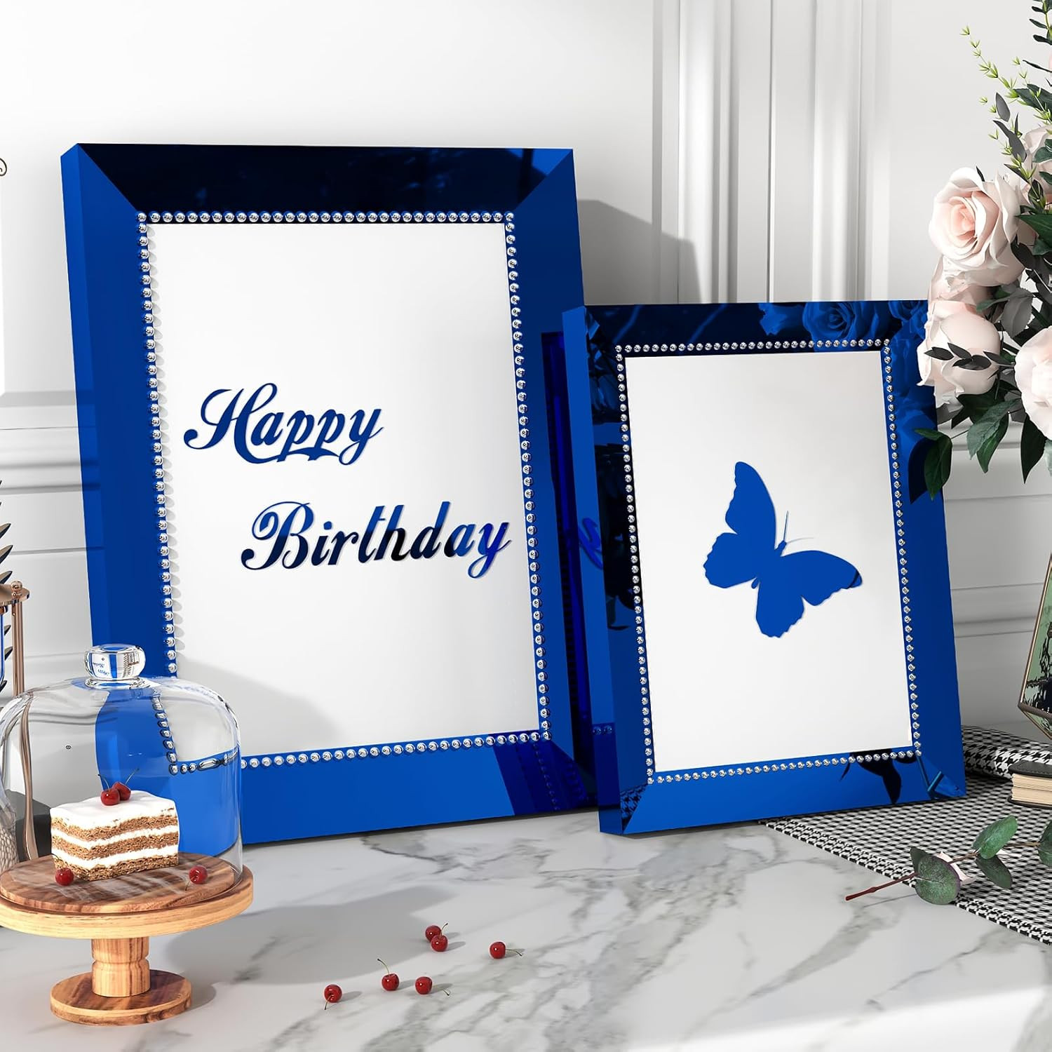 Blue Mirror Stickers Self Adhesive Mirror Wallpaper Peel and Stick Wall Sticker